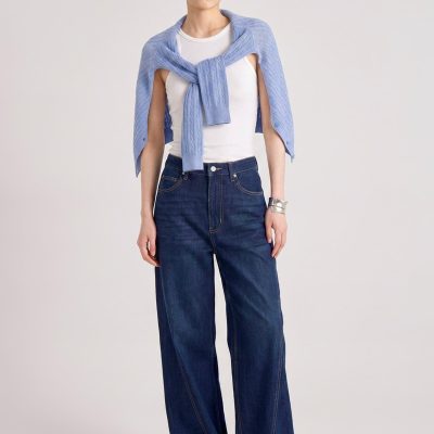Wide Straight Leg Panelled Jeans