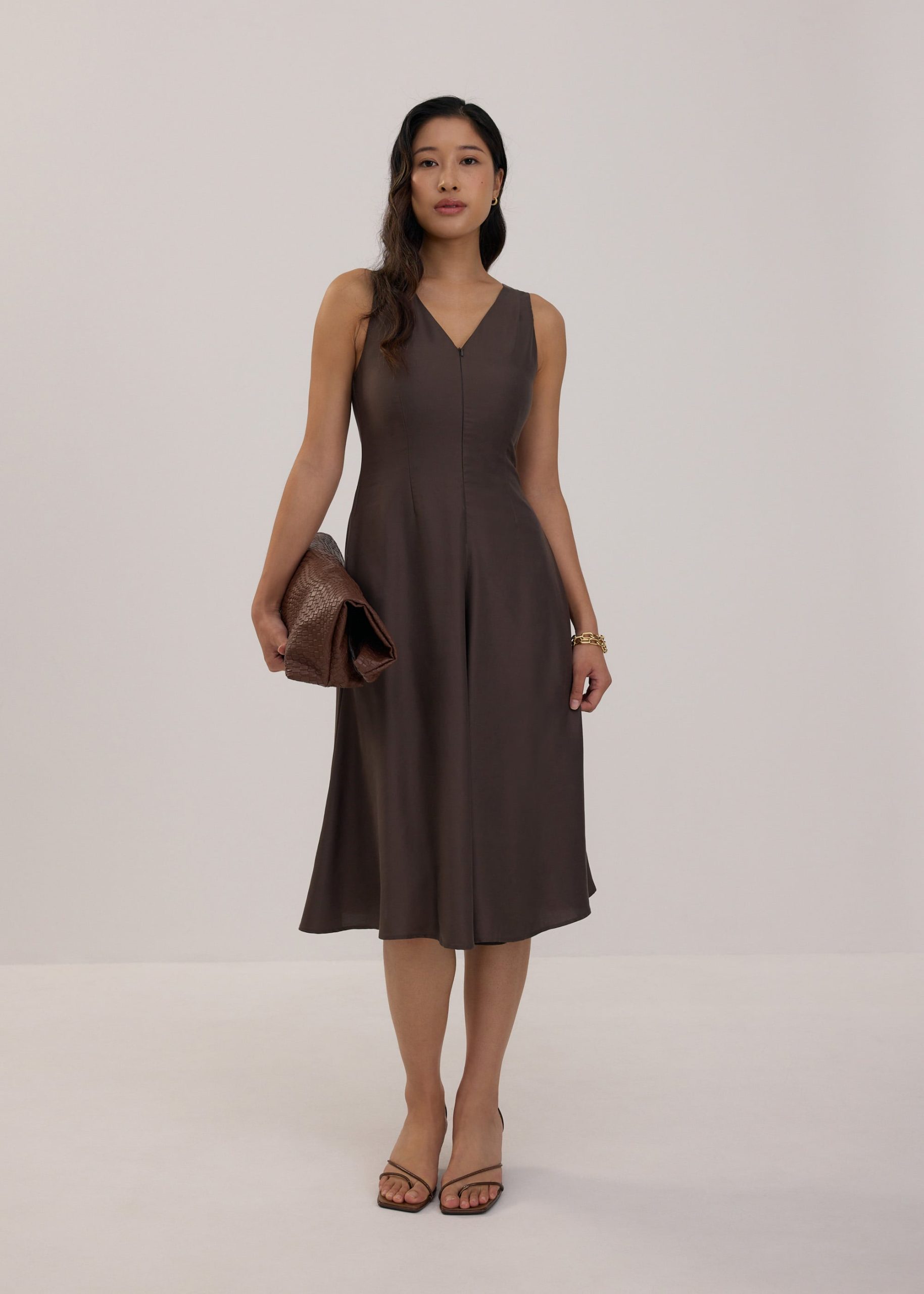 Tencel V-neck Fit & Flare Midi Dress - Image 7