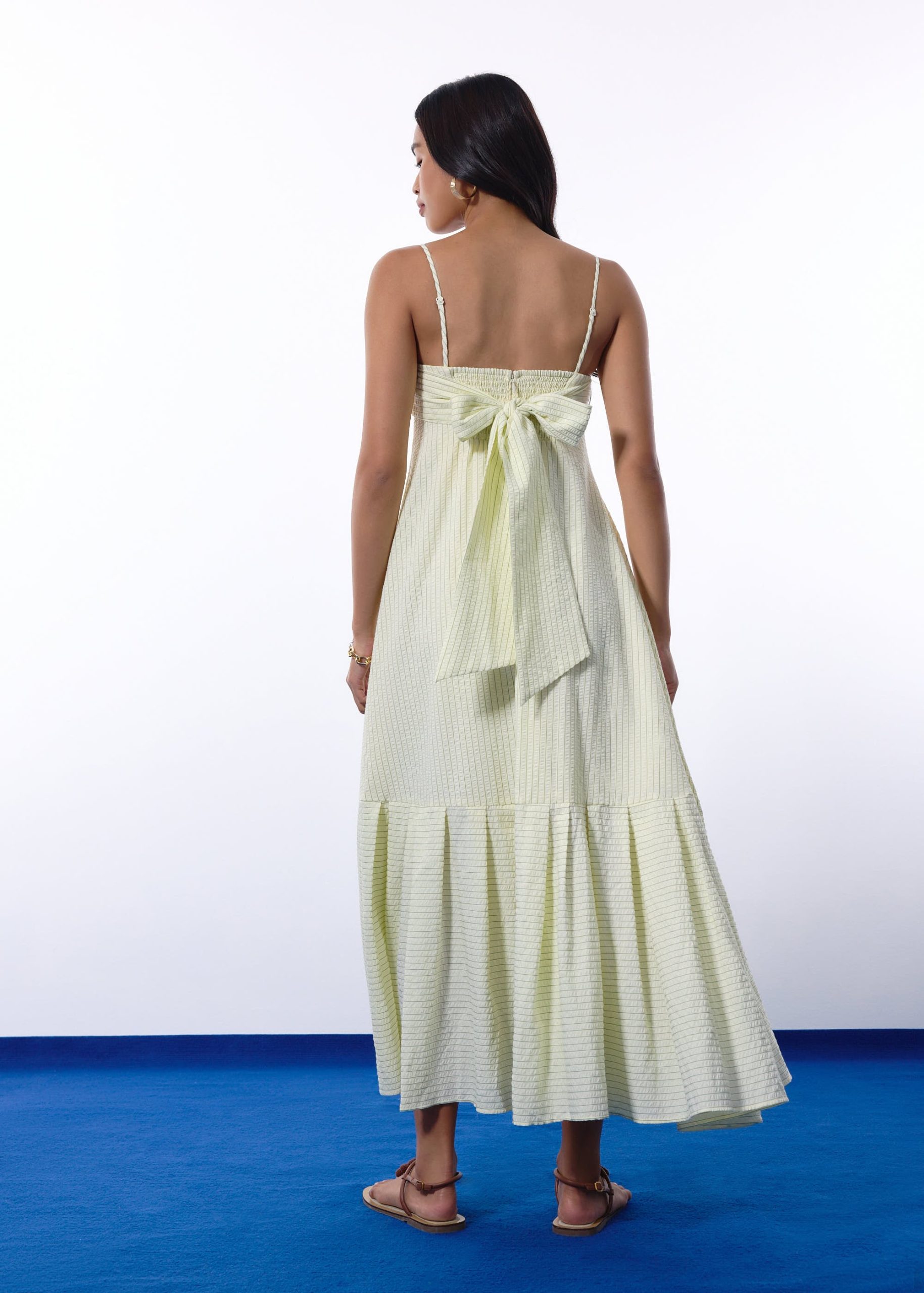 BraFree by LB Pinstripe Seersucker Multi-way Fit & Flare Maxi Dress - Image 8