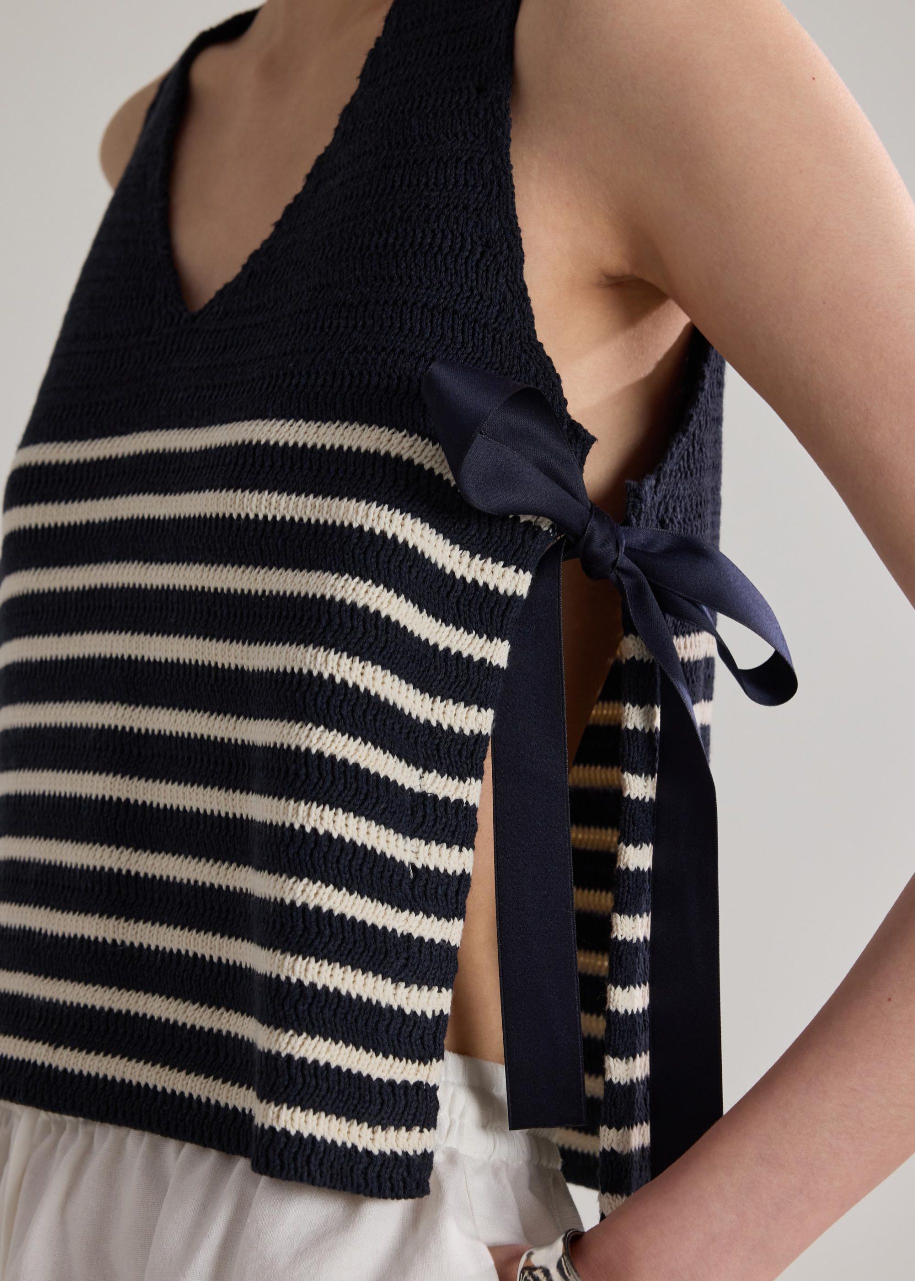 Multi-way Striped Knit Side Tie Top - Image 12