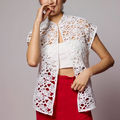 Relaxed Lace Mandarin Collar Top