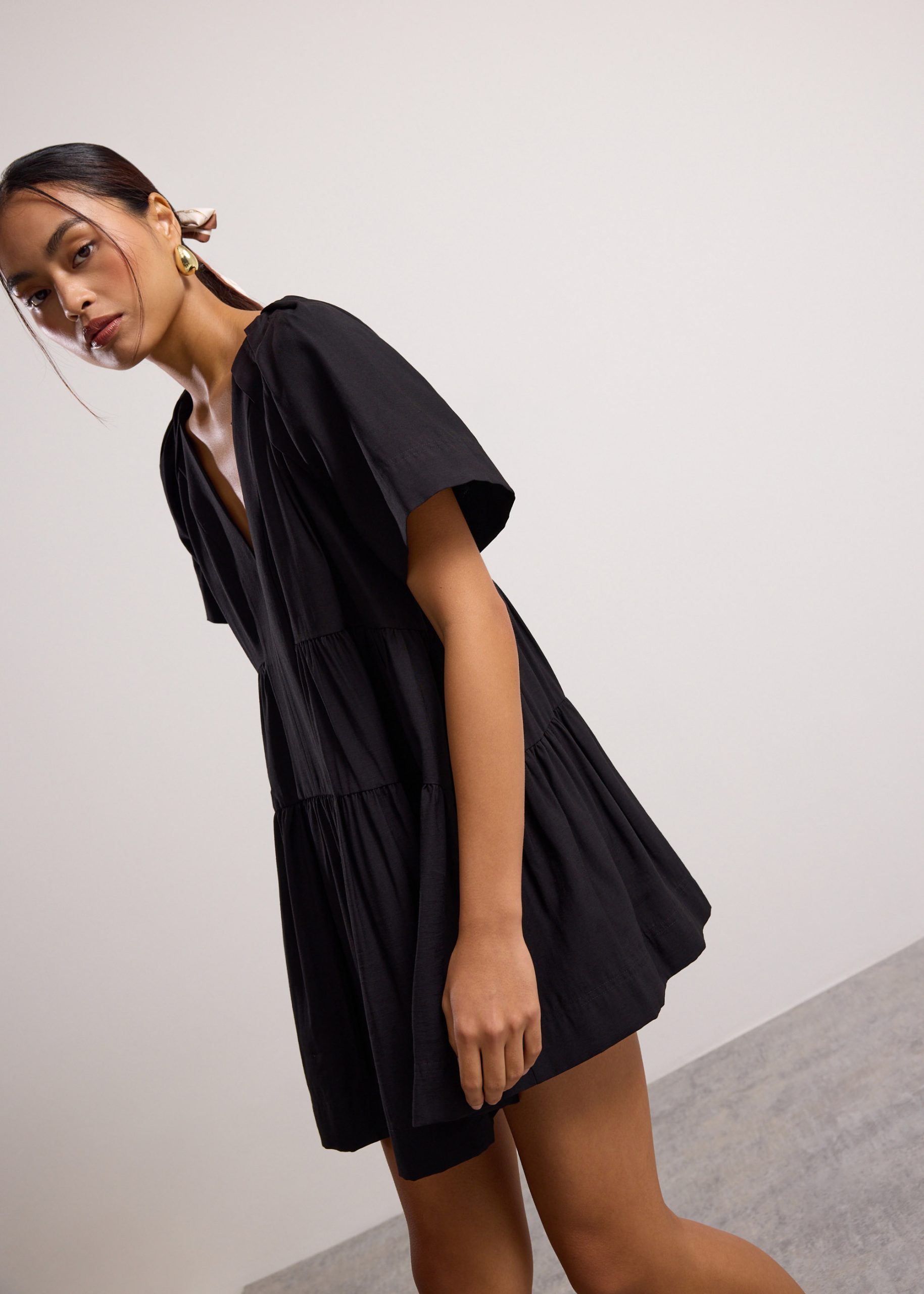 Rayon V-neck Trapeze Mini Dress - Image 22