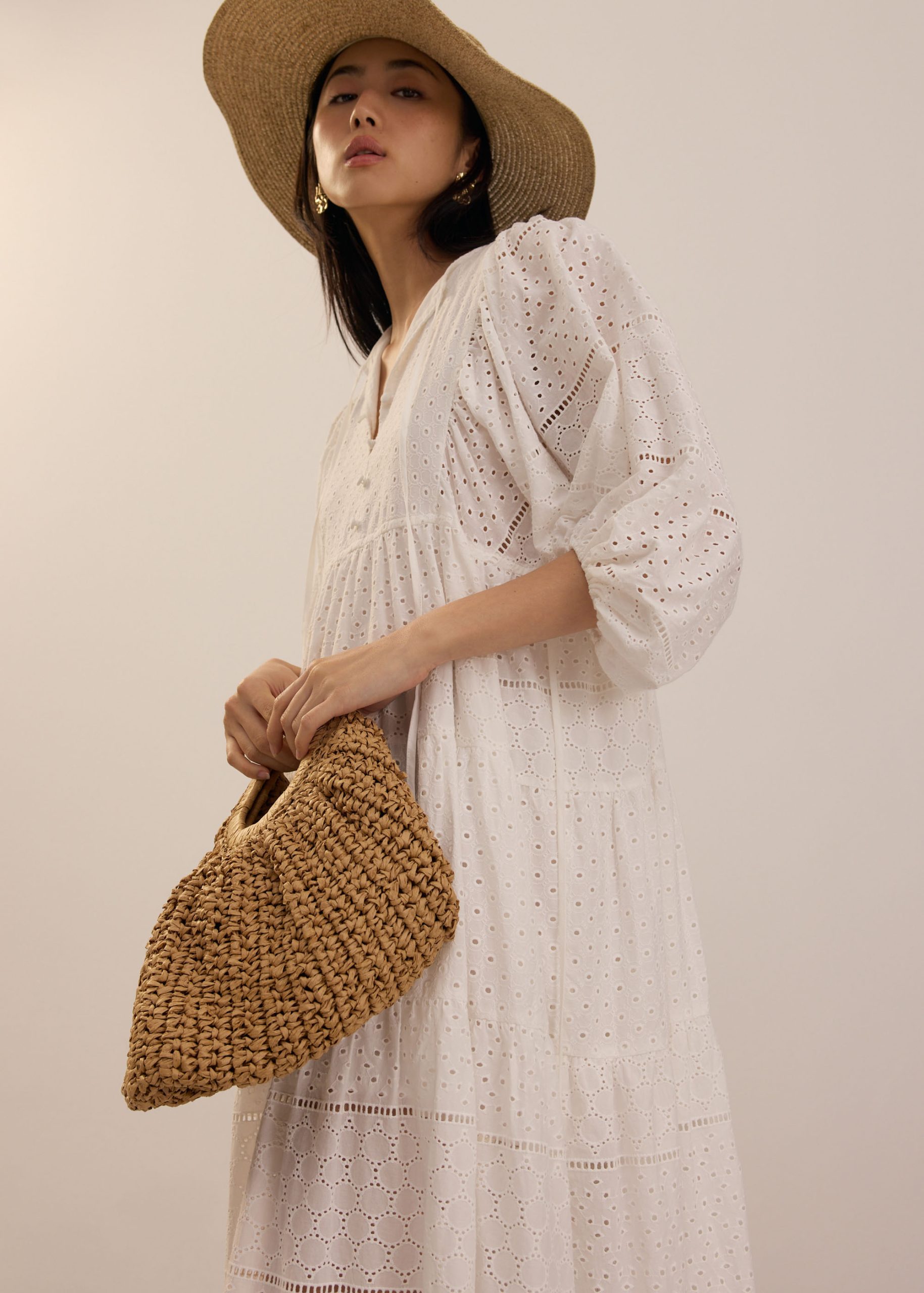 Broderie Puff Sleeve Trapeze Maxi Dress - Image 3