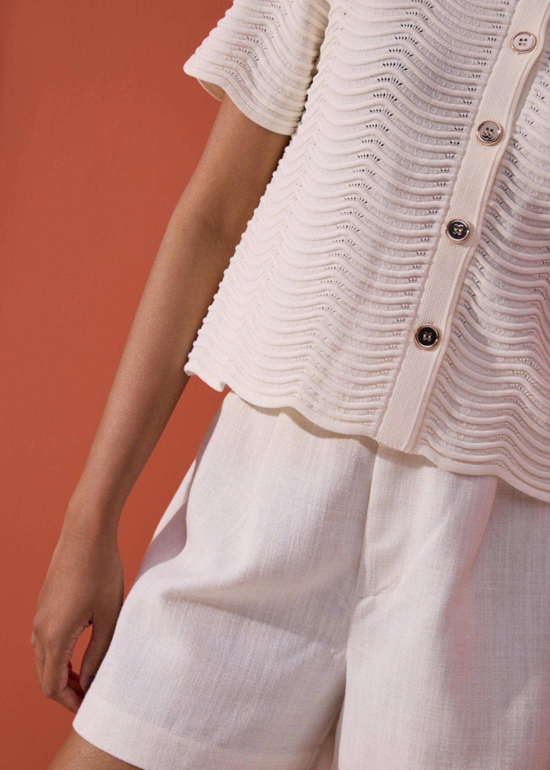 Wavy Knit Collared Boxy Cardigan - Image 11