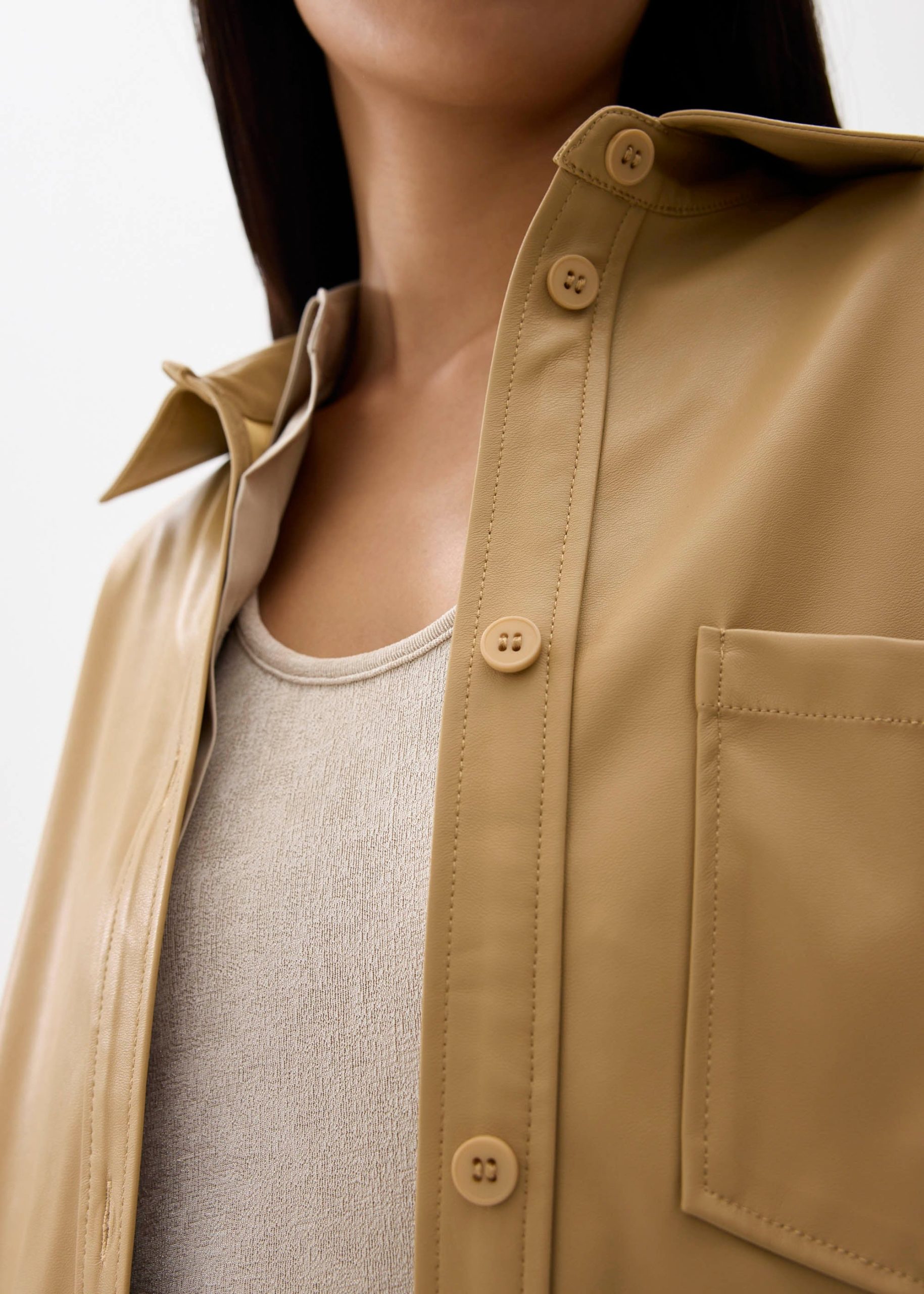 Oversized Vegan Leather Collared Shirt - Image 3