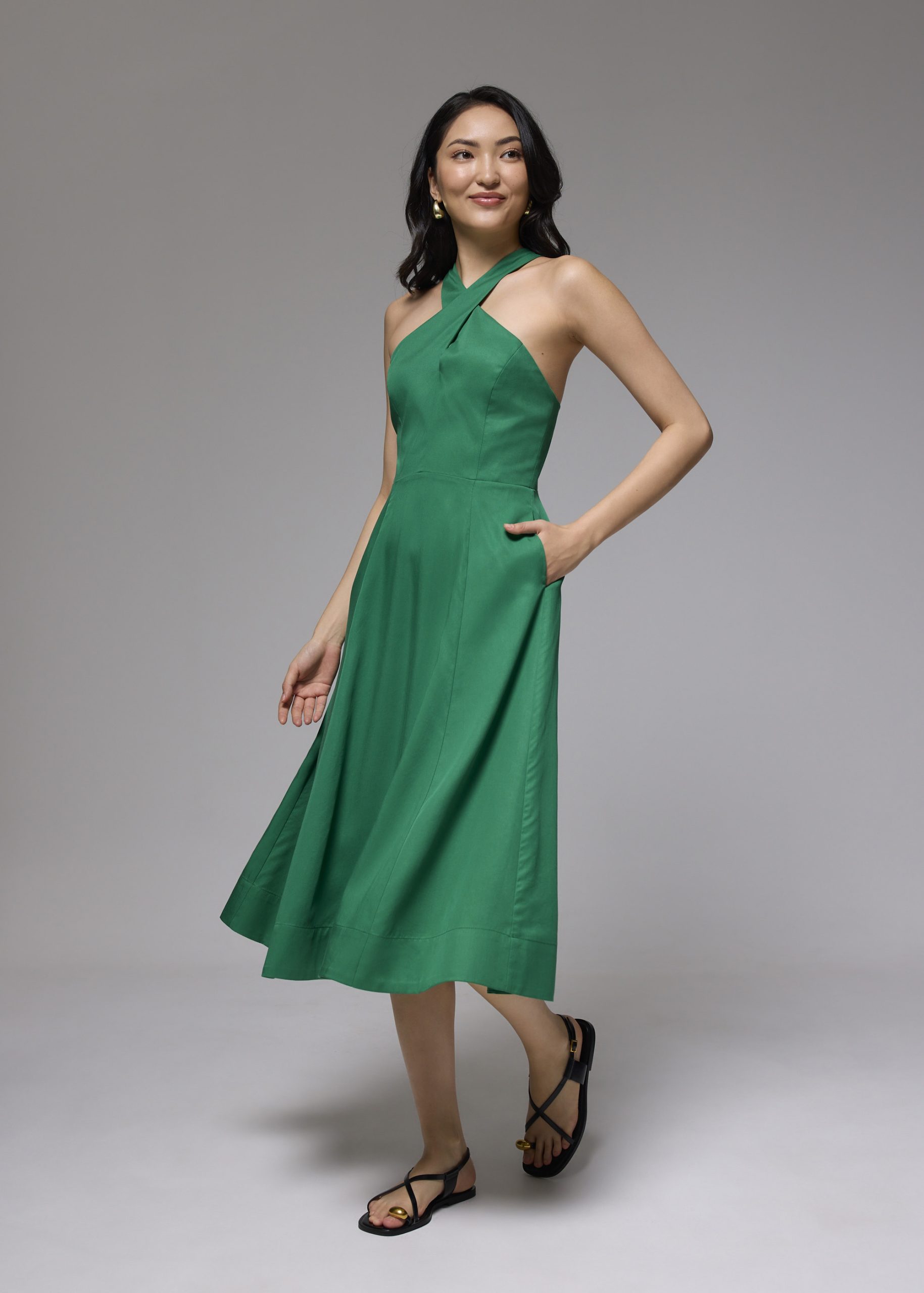 Lyocell Elastic Halter Neck Midi Dress - Image 12