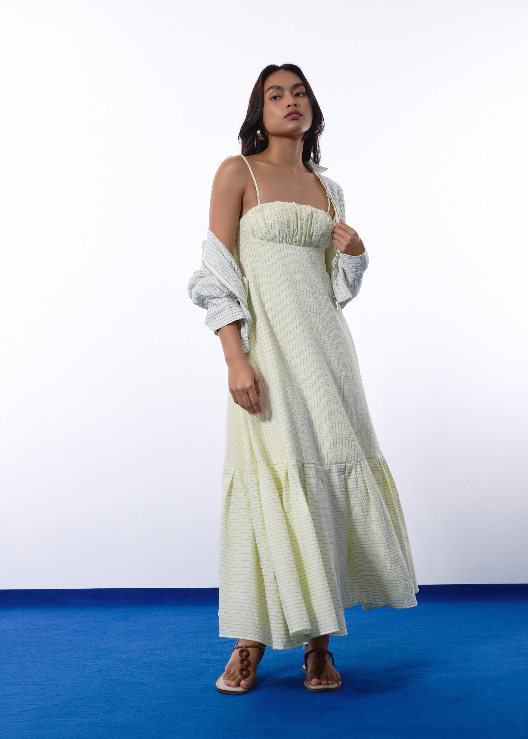 BraFree by LB Pinstripe Seersucker Multi-way Fit & Flare Maxi Dress - Image 7