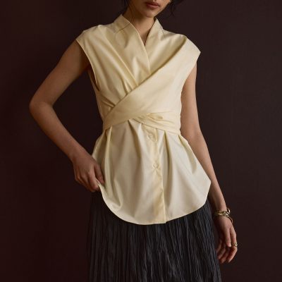 Ziyi Poplin Front Wrap Mandarin Collar Shirt