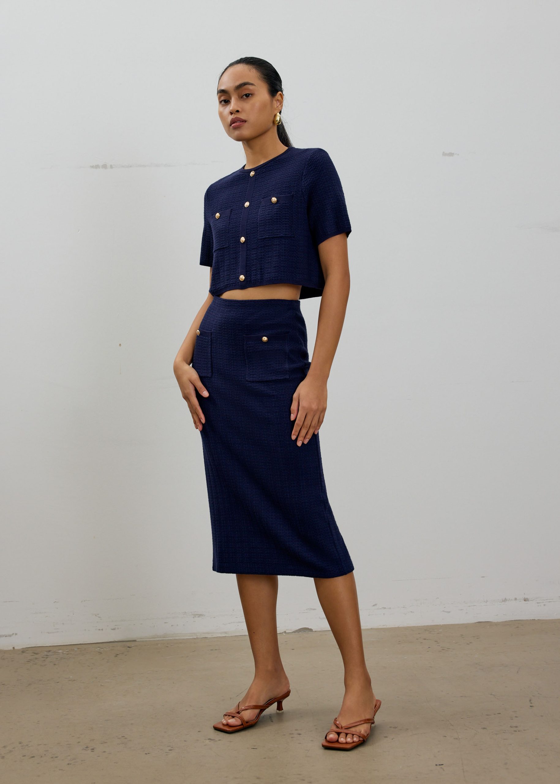 Yoko Elastic Textured Knit Midi Skirt - Image 5