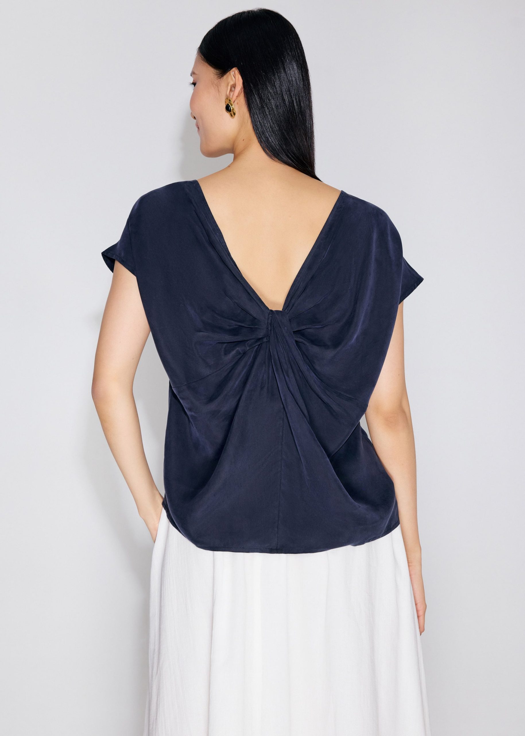 Relaxed Cupro Back Knot Boat Neck Shell Top - Image 6