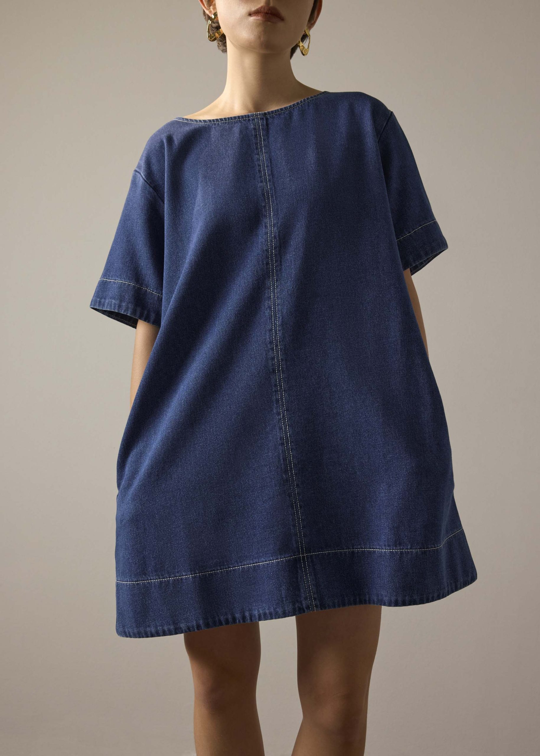Denim Shift Mini Dress - Image 11