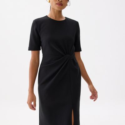 Front Twist Column Midi Dress