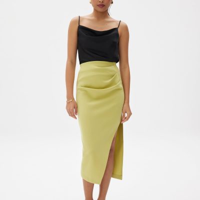Divya Asymmetric Drape Midi Skirt
