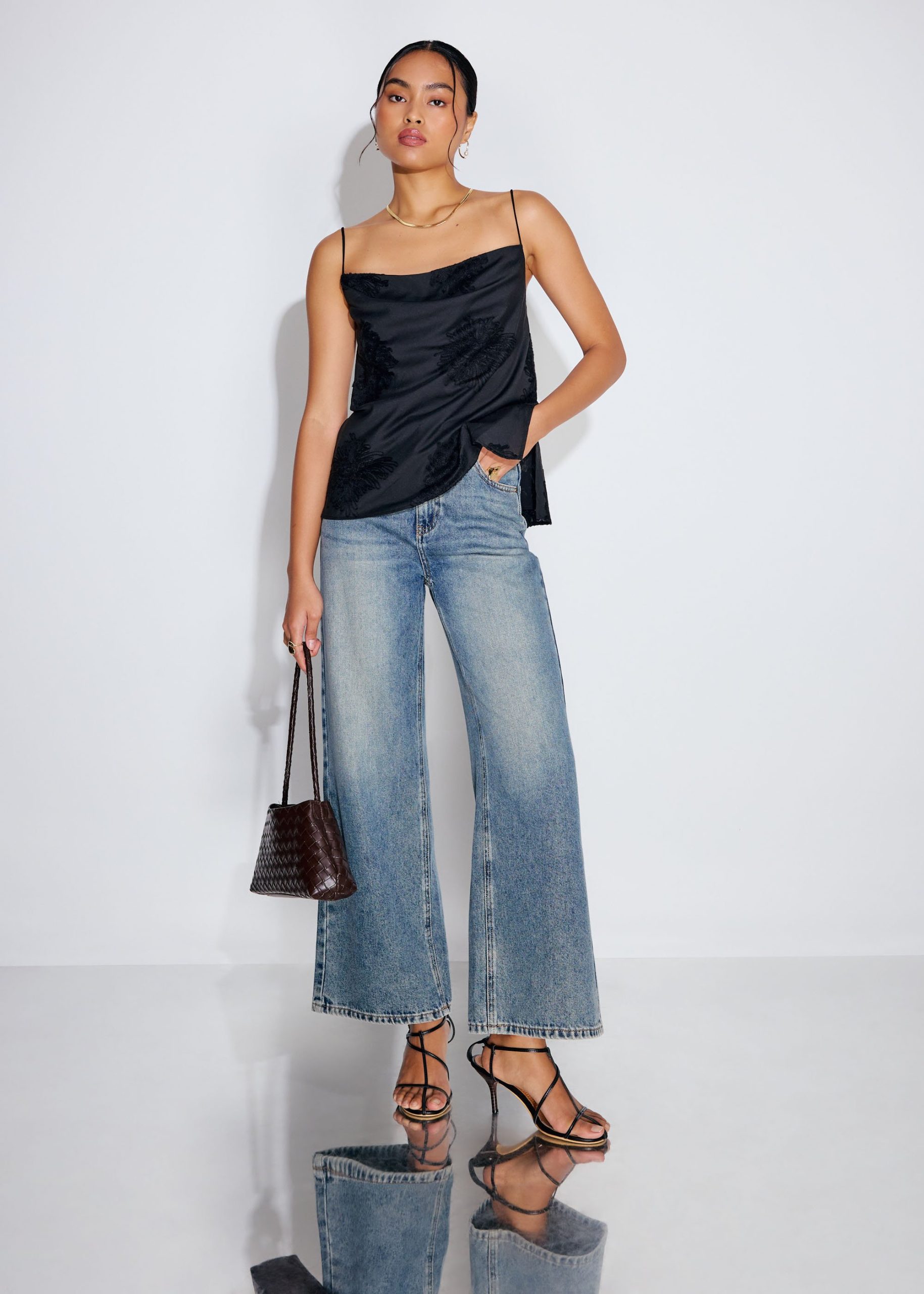 Embroidered Cowl Neck Camisole Top - Image 2