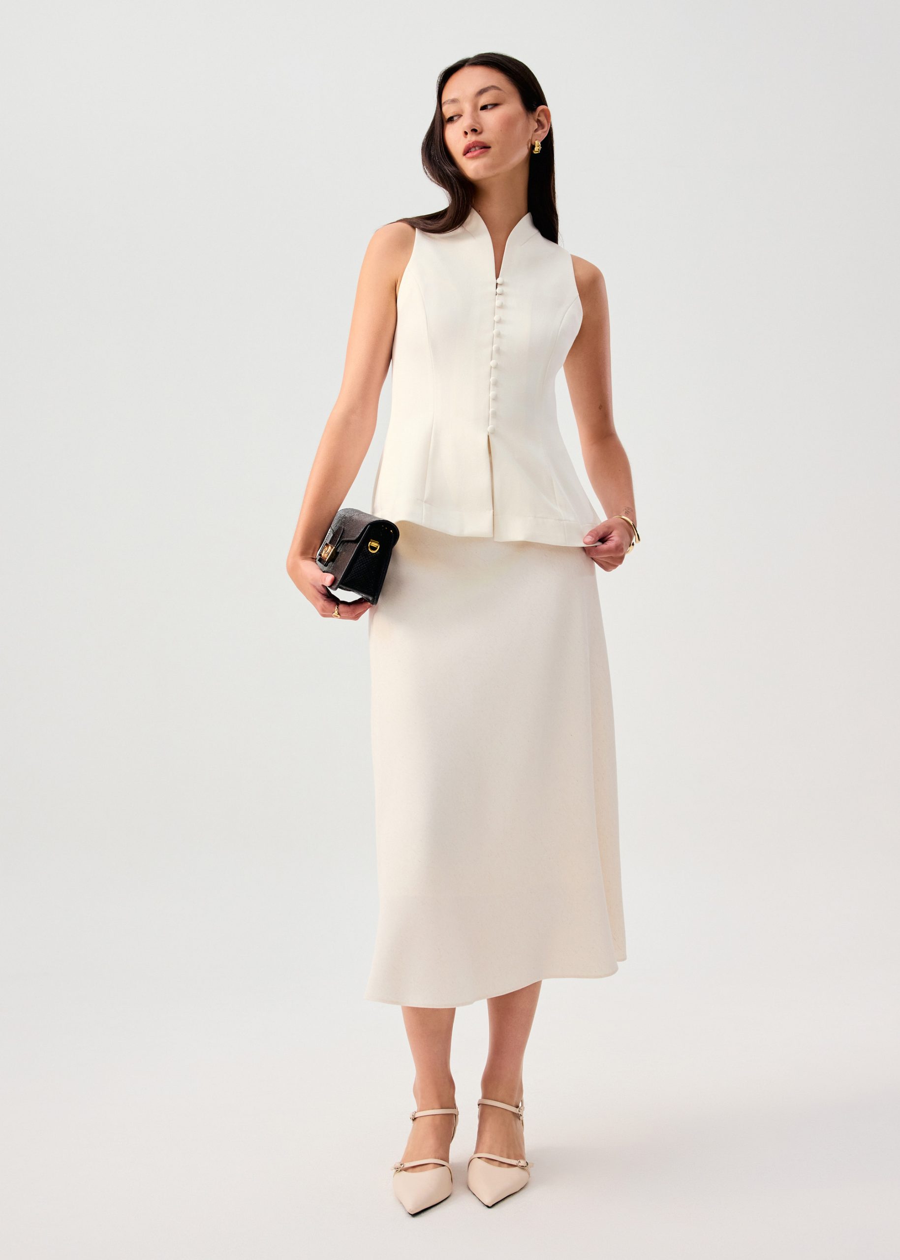 Zhen Mandarin Collar Peplum Vest Top - Image 14