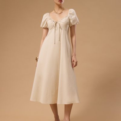BraFree by LB Linen Sweetheart Puff Sleeve Midaxi Dress