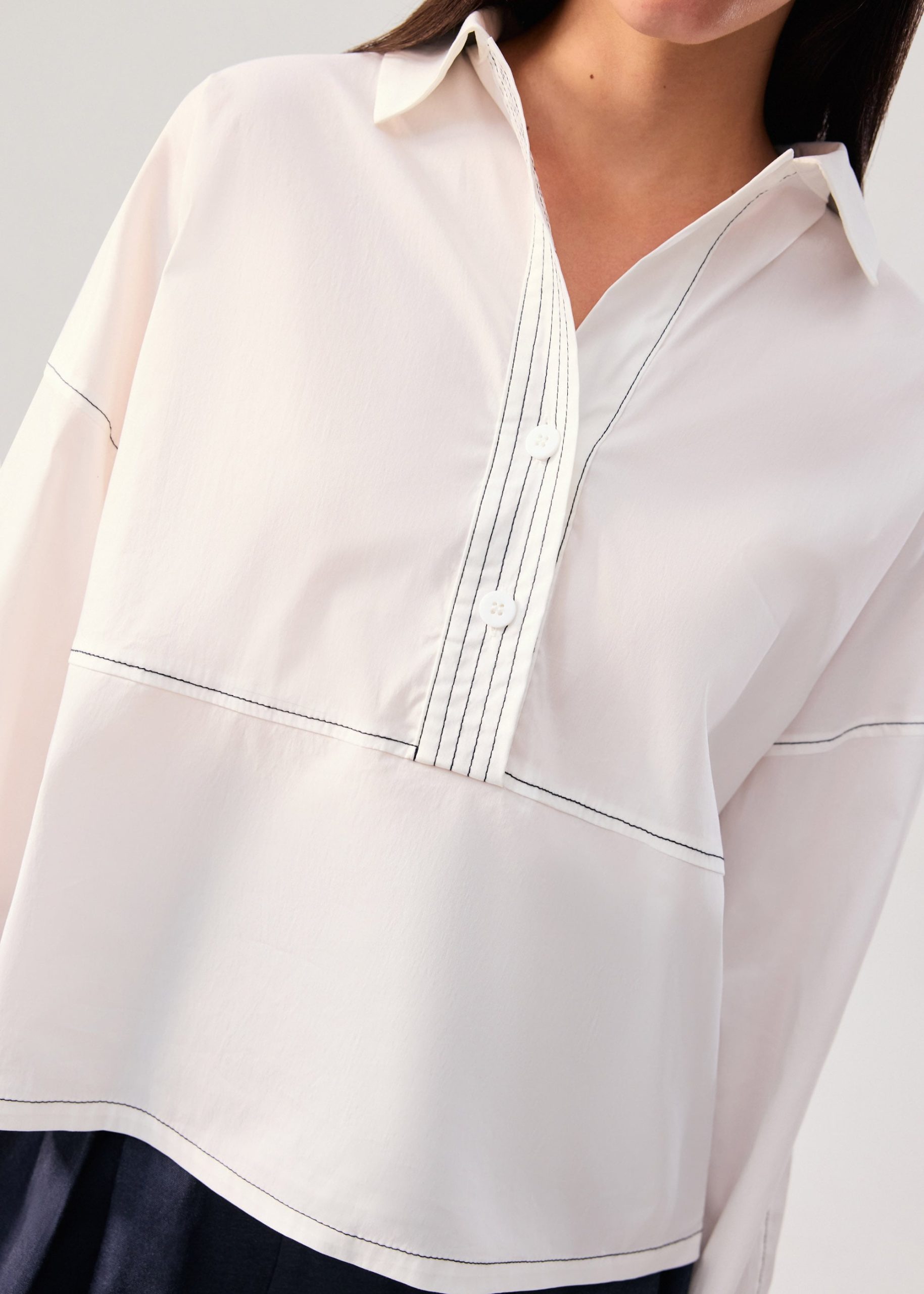 Relaxed Contrast Stitch Cotton Collared Shirt - Image 10