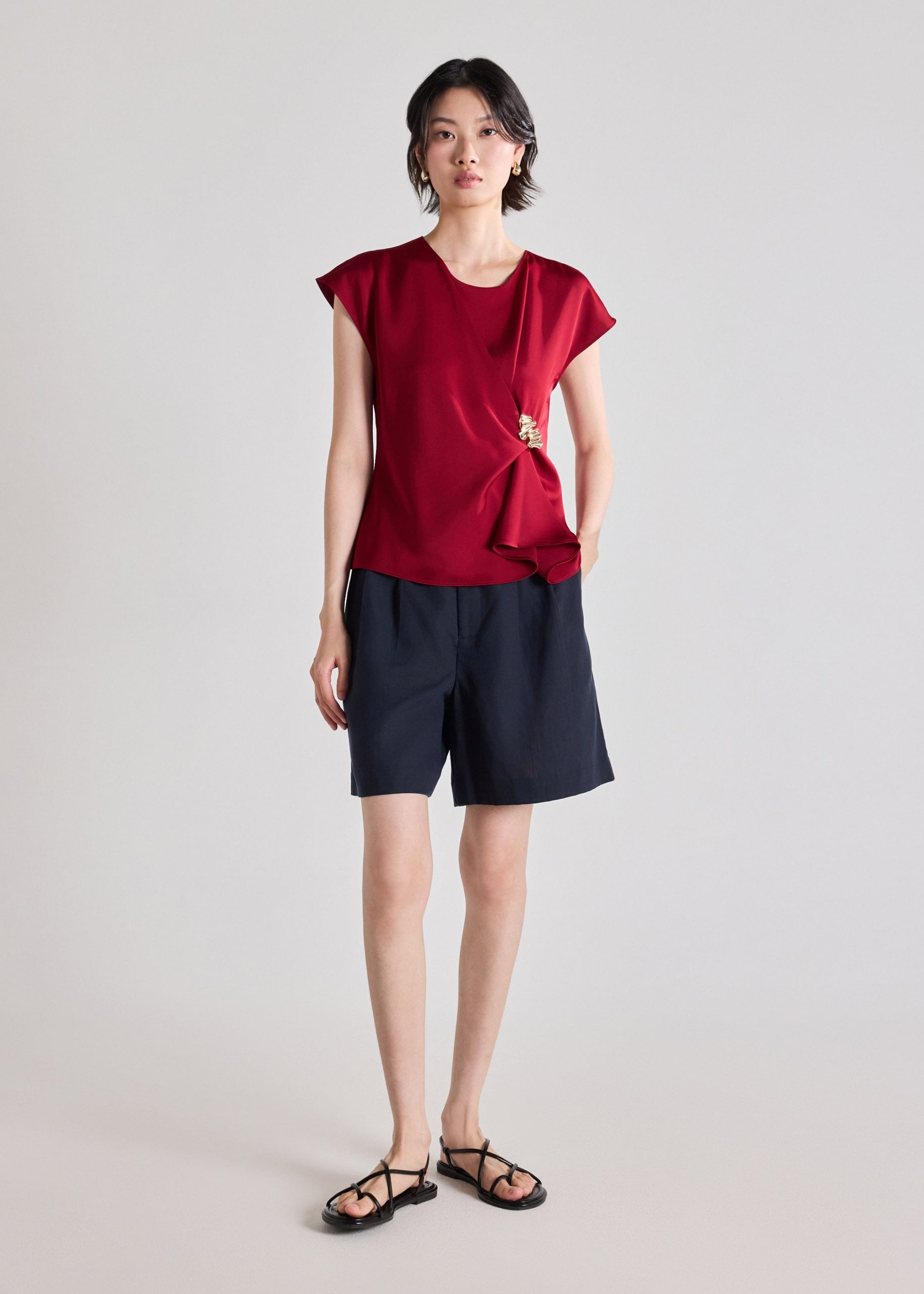 Alina Satin Top With Brooch - Image 2