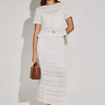 Elastic Sheer Crinkled Column Midaxi Skirt