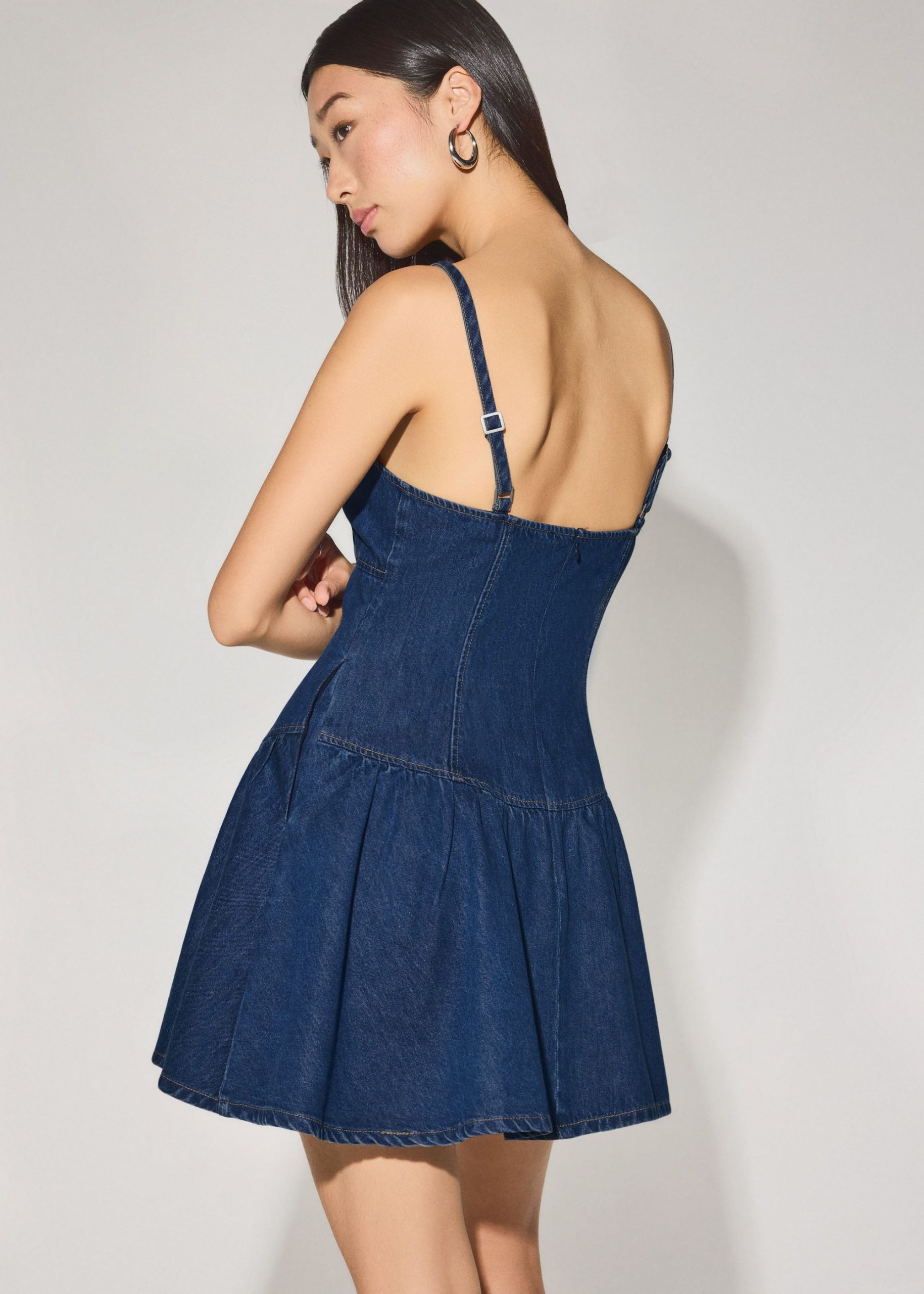 Denim Scoop Neck Fit & Flare Mini Dress - Image 6