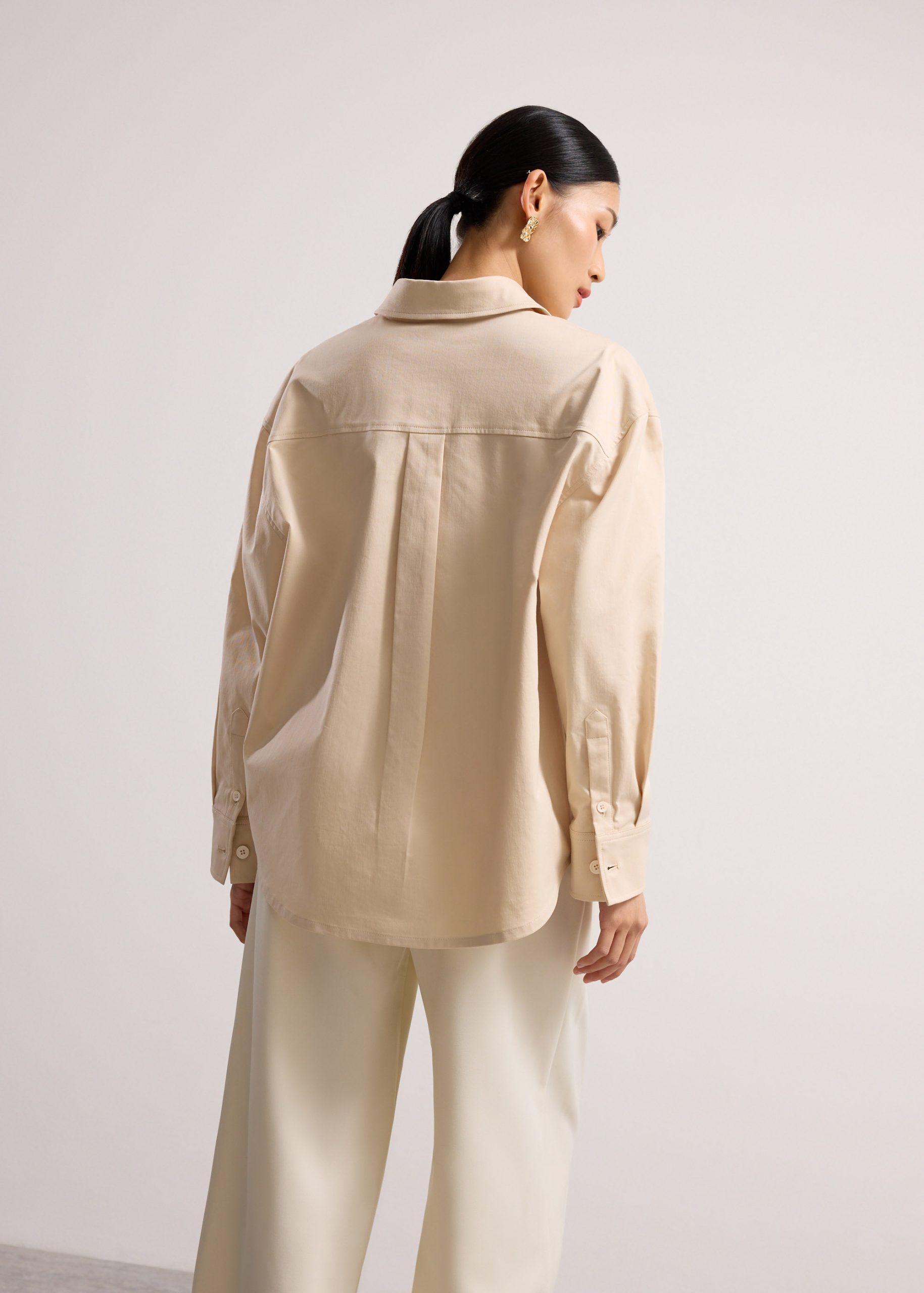 RuchedReady® Oversized Cotton Twill Button Down Utility Shirt - Image 7