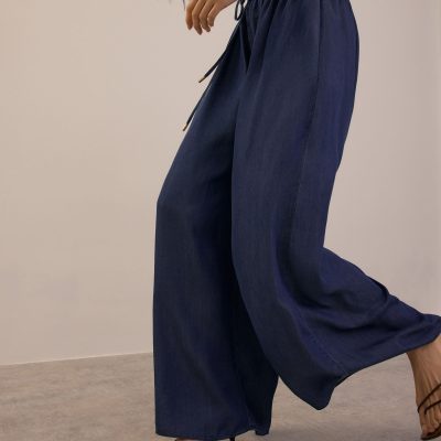 Elastic Chambray Wide Leg Pants