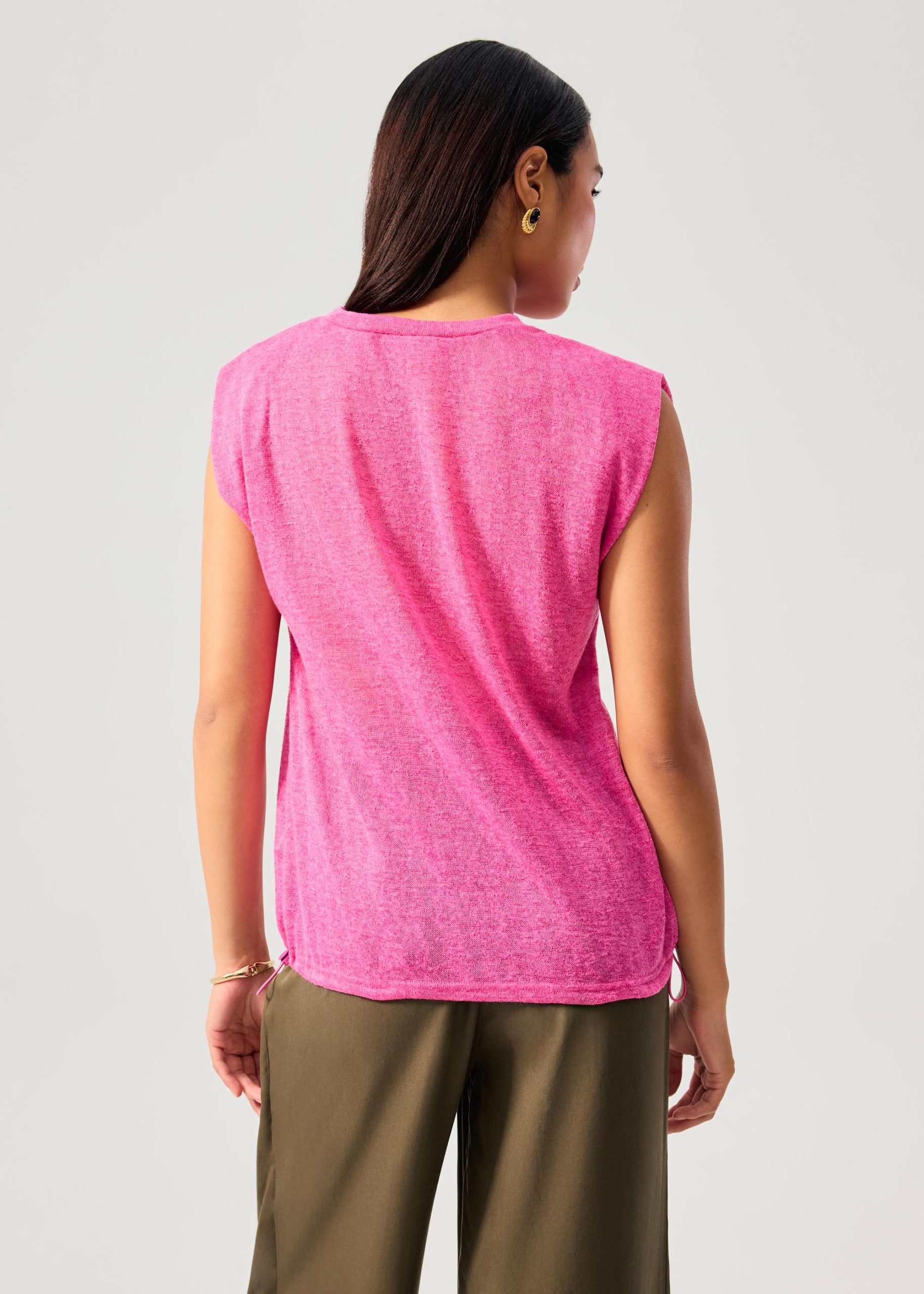 Relaxed Sheer Jersey Toggle Hem Round Neck Shell Top - Image 12