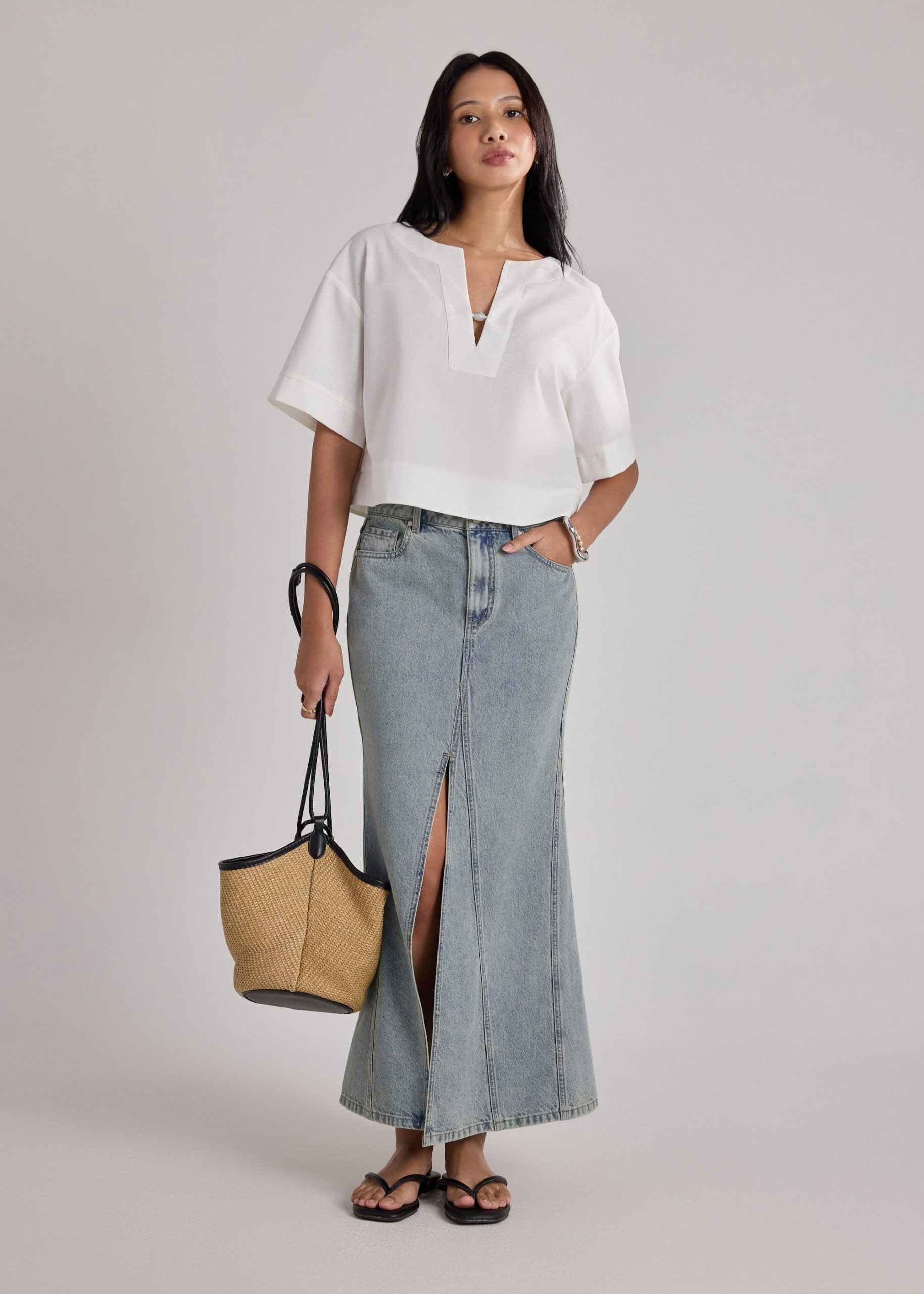 Denim Low Rise Trumpet Skirt