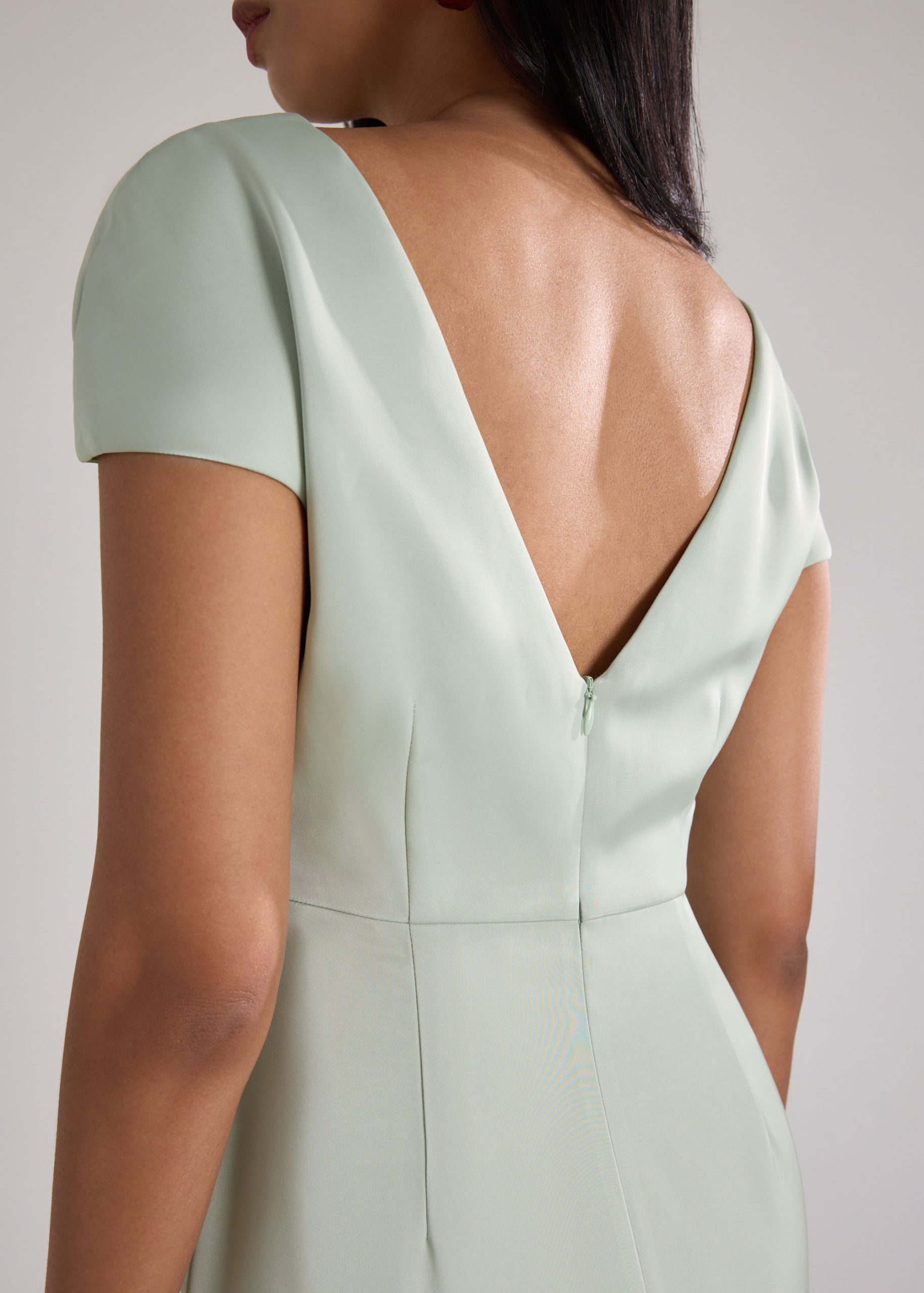 Satin Drape Boat Neck Dress - Image 6