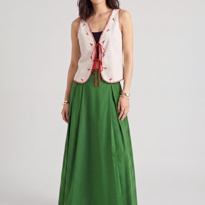 Embroidered Ribbon Tie Vest