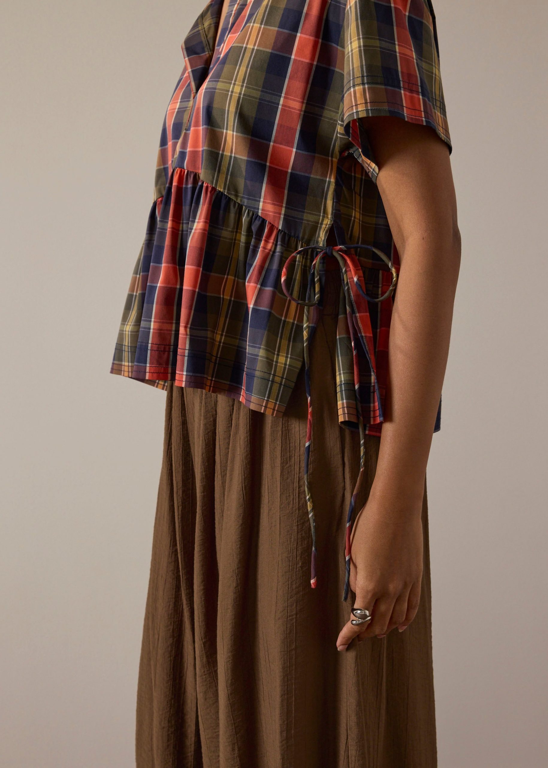 Checkered Cotton Peplum Top - Image 4