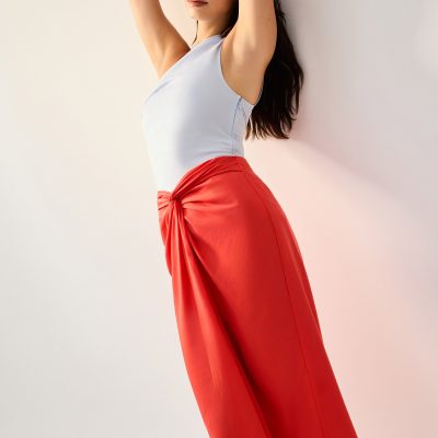 Lyocell Front Twist Column Midaxi Skirt