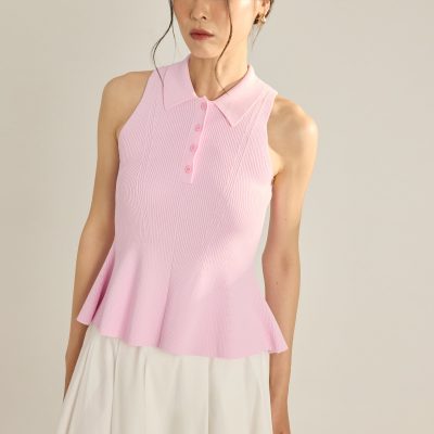 Knit Peplum Polo Top