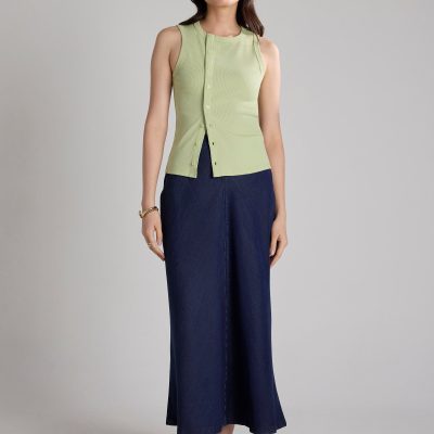 Jersey Button Down Fitted Top