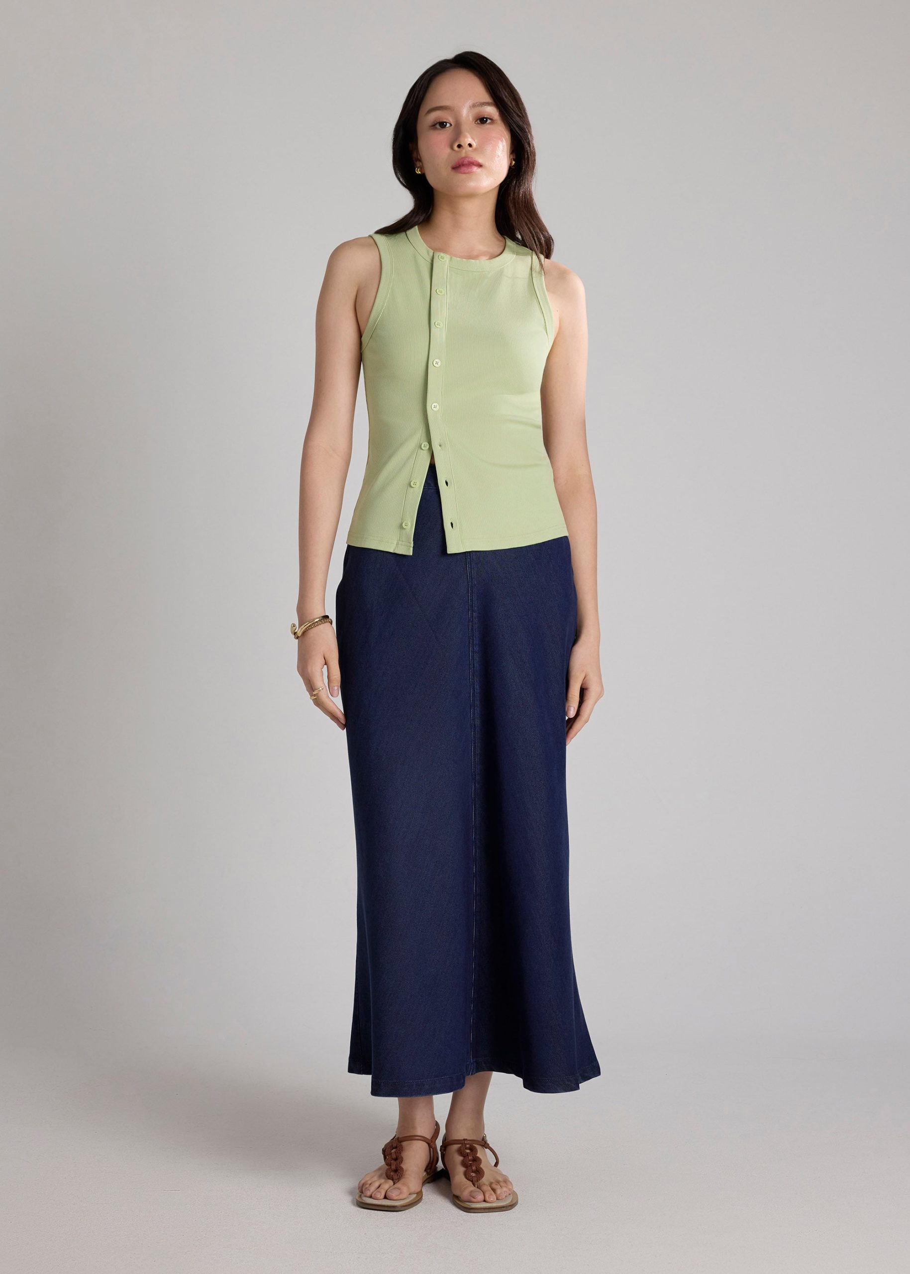 Jersey Button Down Fitted Top
