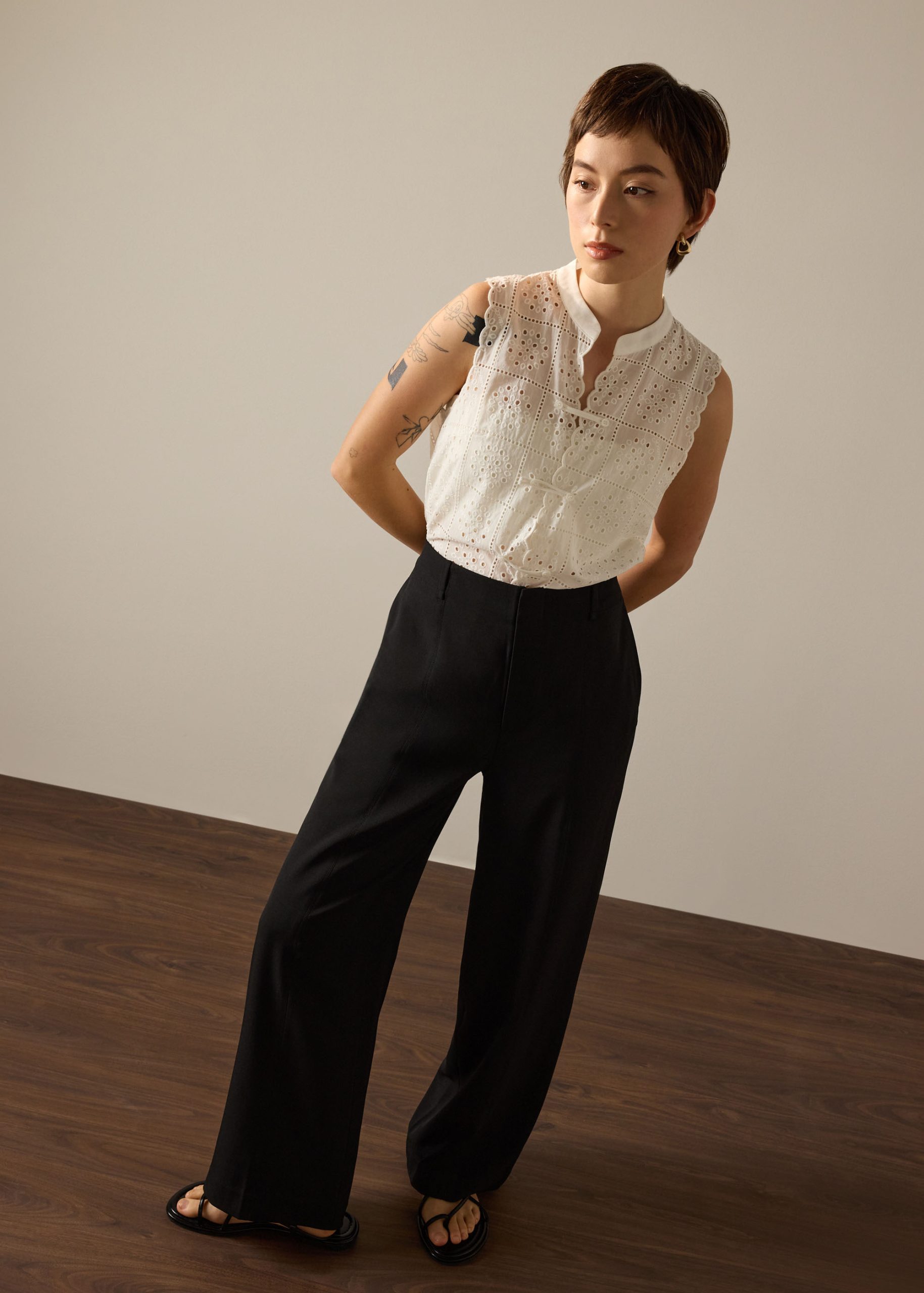 PETITE Leggy??Pia Adjustable Hem Elastic Melange Straight Leg Pants - Image 9