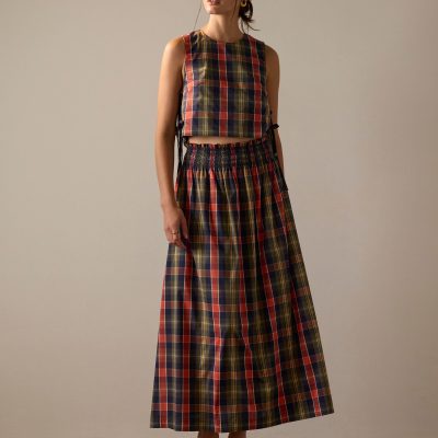 Multi-way Checkered Cotton Relaxed Top