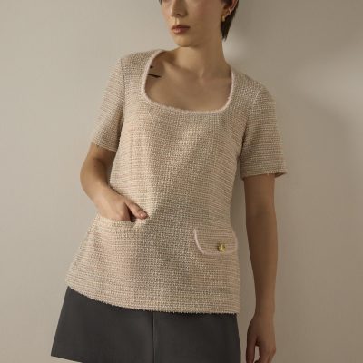 Ashna Stretch Tweed Fitted Top