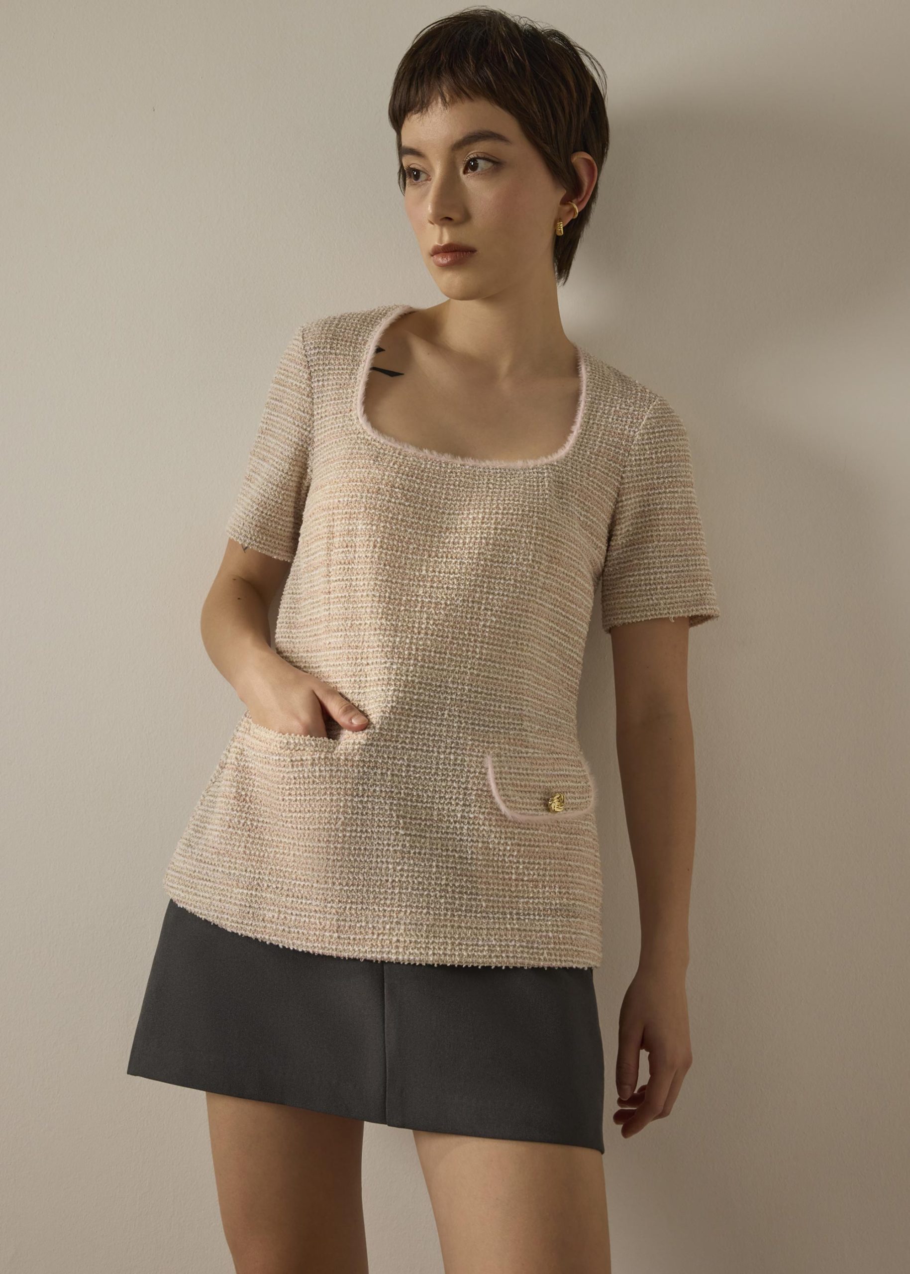 Ashna Stretch Tweed Fitted Top