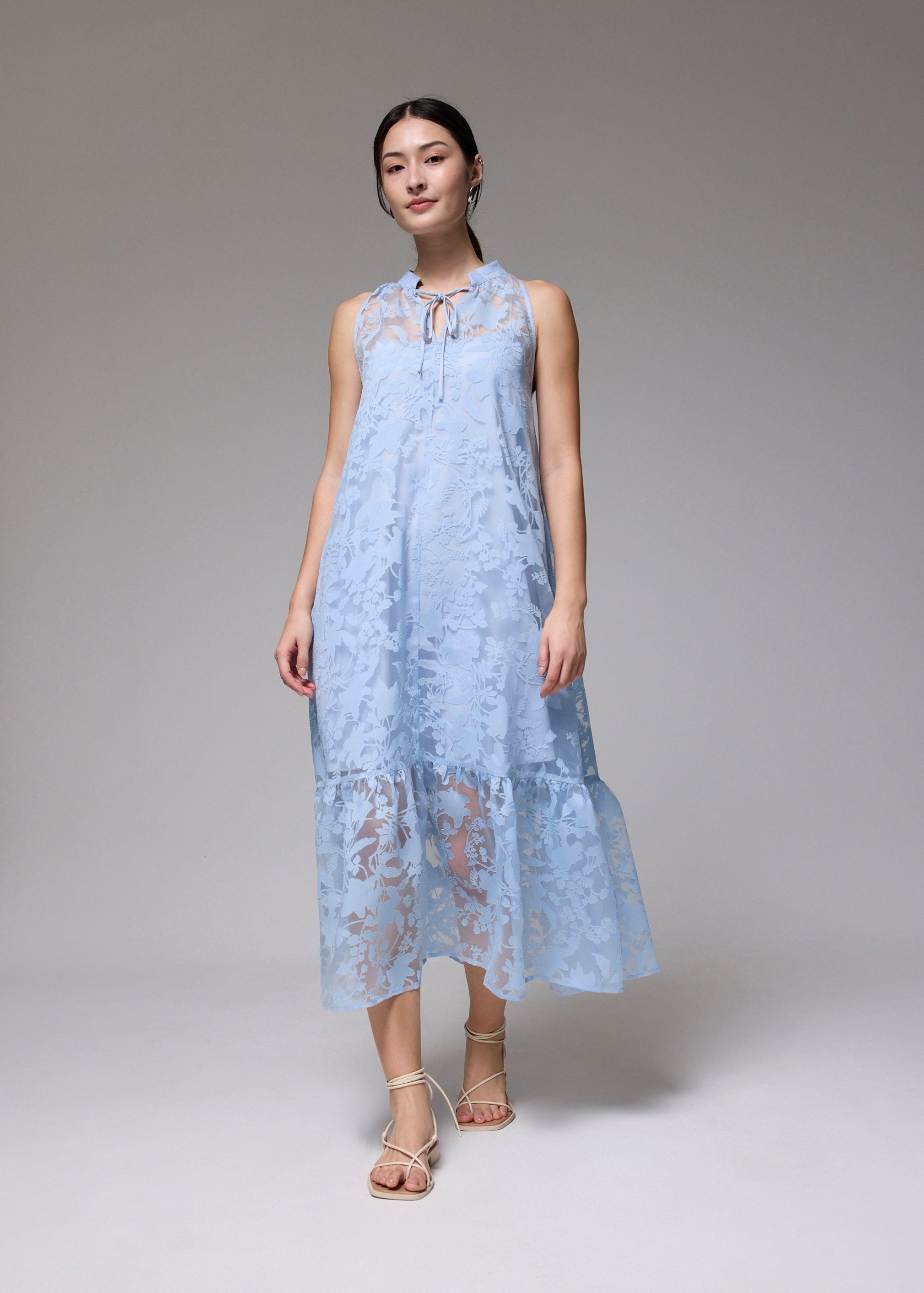 Jacquard Mandarin Collar Trapeze Midaxi Dress - Image 7
