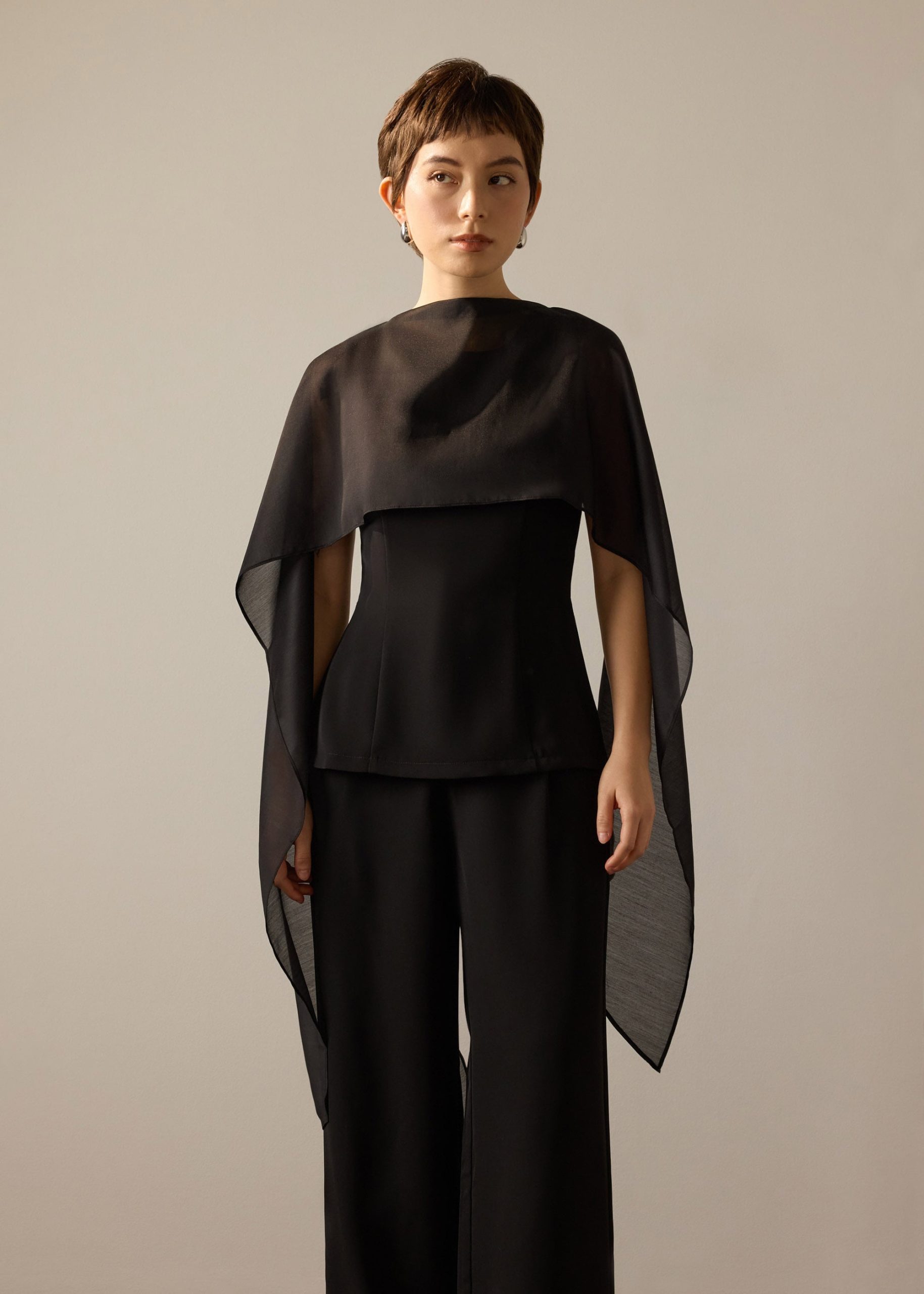Andrea Multi-way Detachable Sash Crepe Round Neck Top - Image 4