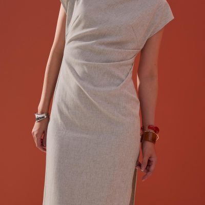 Hansa Boat Neck Column Drape Midaxi Dress