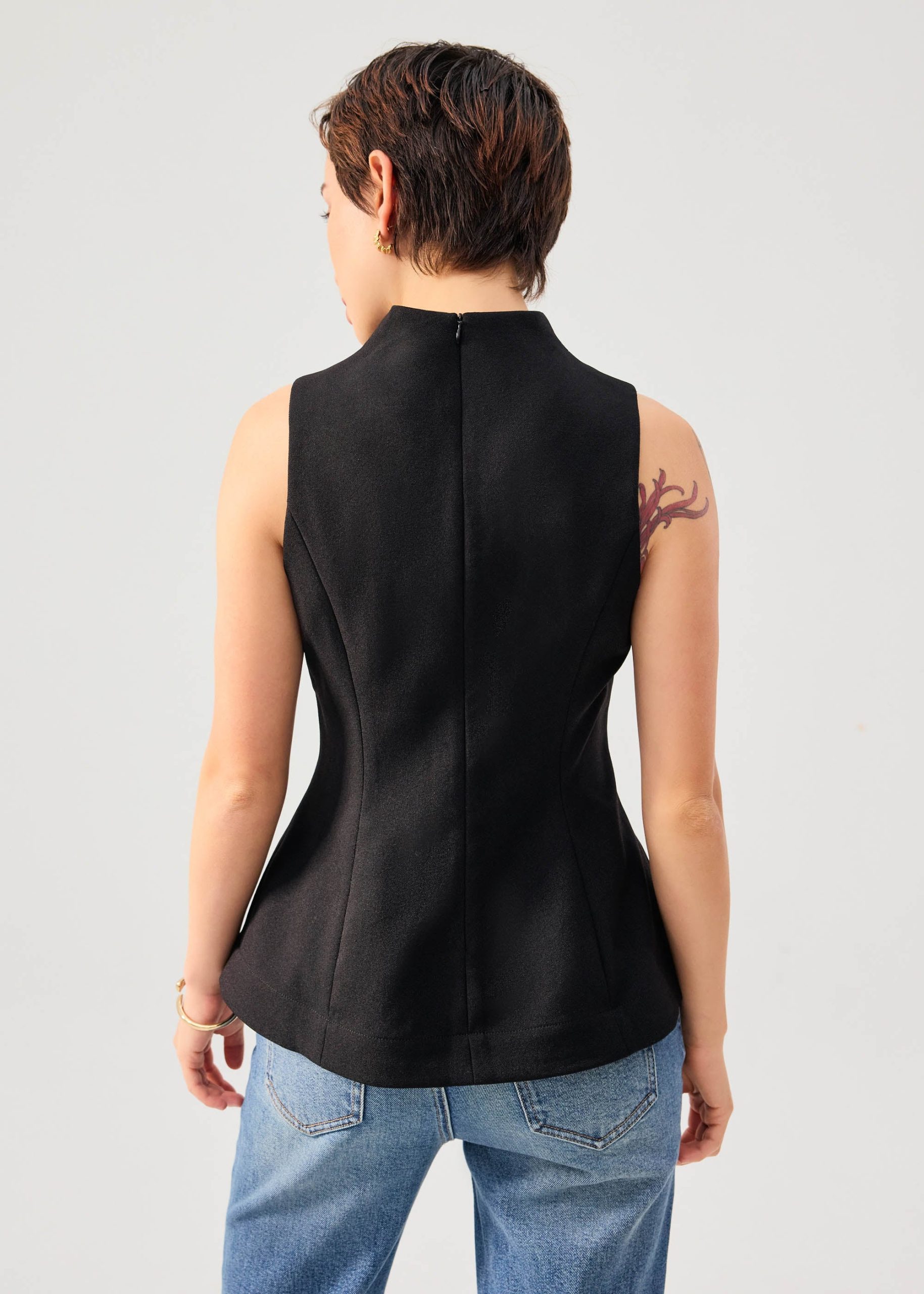 Zhen Mandarin Collar Peplum Vest Top - Image 3