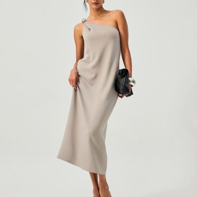 Tencel Shoulder Twist Toga Cocoon Maxi Dress
