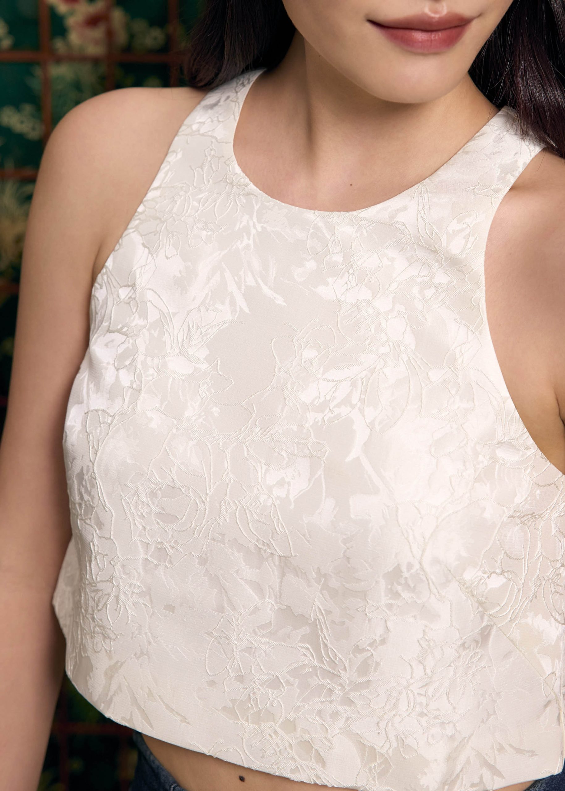 Brocade Round Neck Crop Tank Top - Image 3