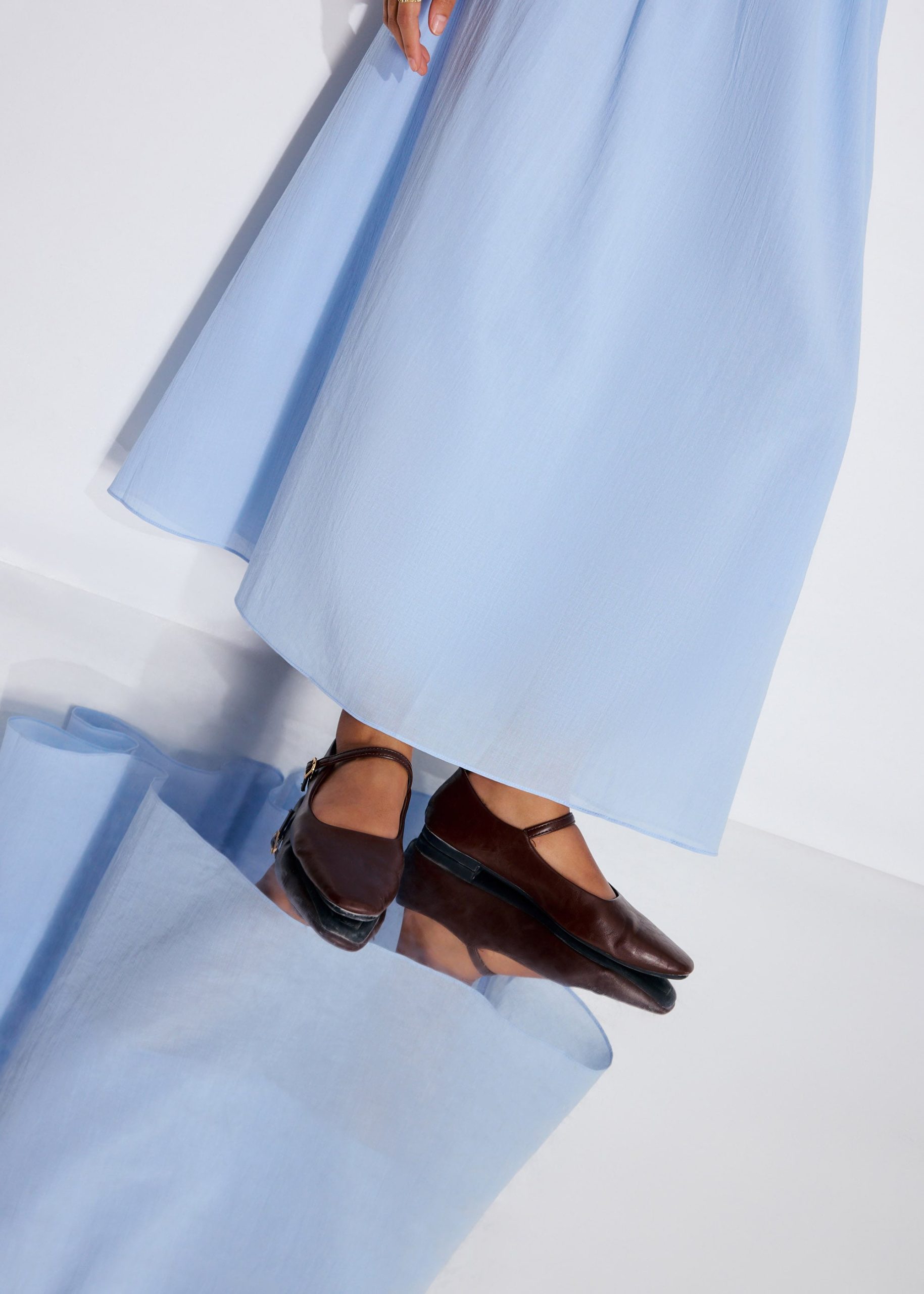 Elastic Cotton High Waist Flare Maxi Skirt - Image 9