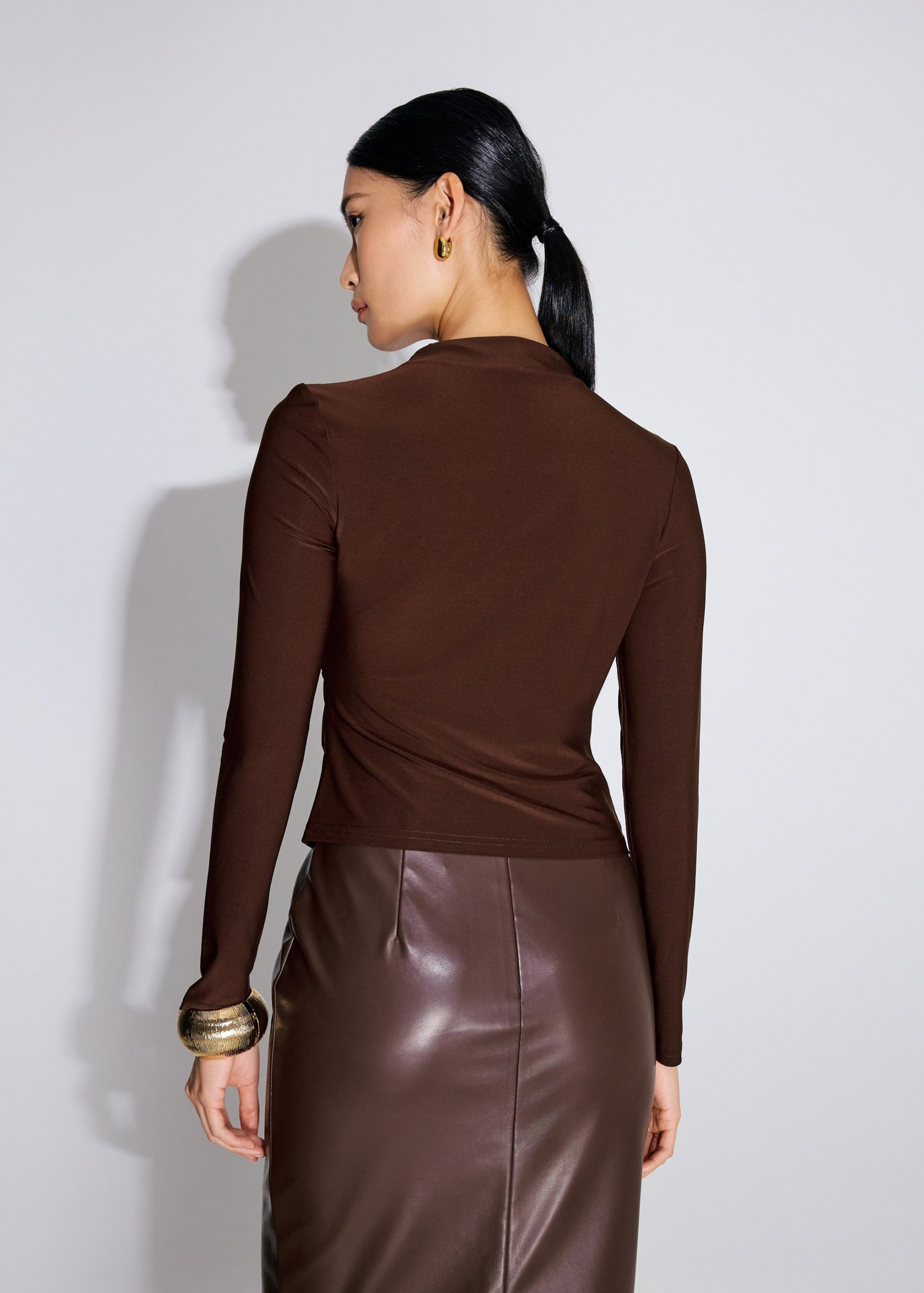 Jersey Asymmetric Cut Out Mock Neck Top - Image 15