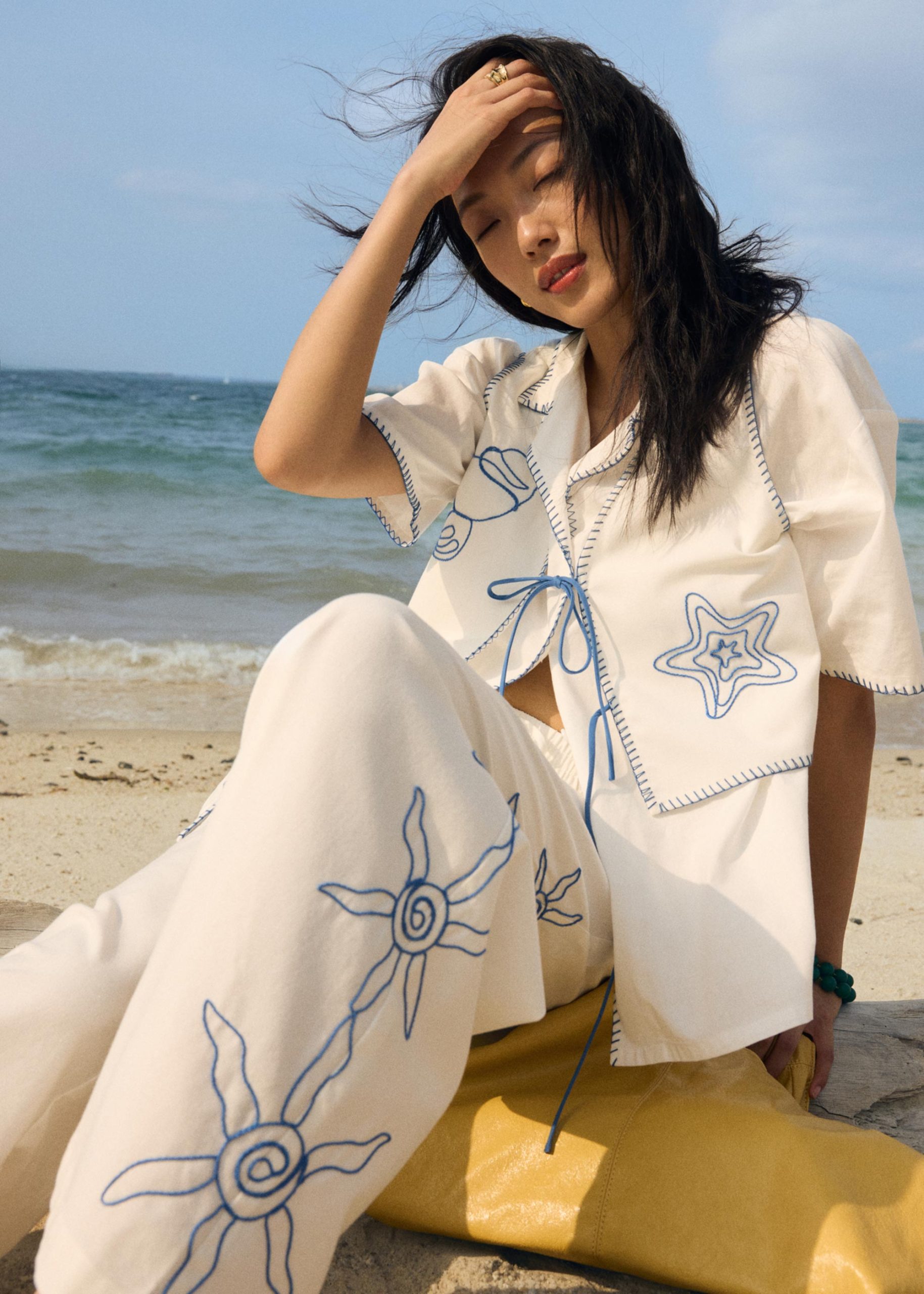Blanket Stitch Ribbon Tie Top in Coastal Charm Embroidery - Image 15