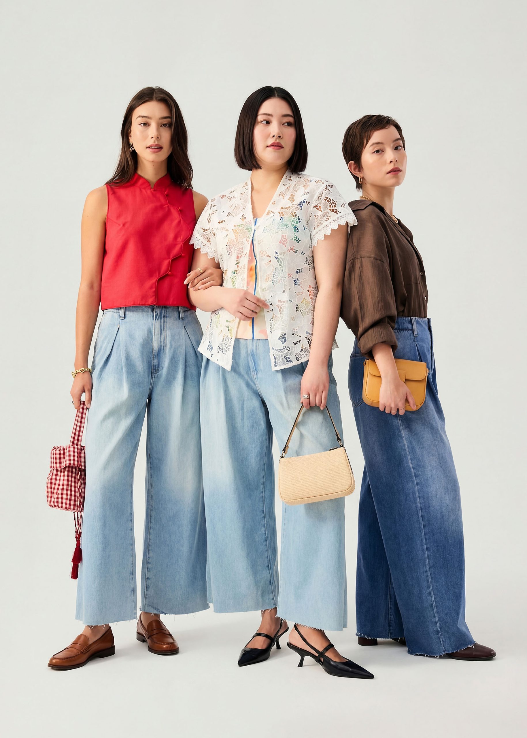 Denim Front Pleat Mid Waist Wide Leg Jeans - Image 4