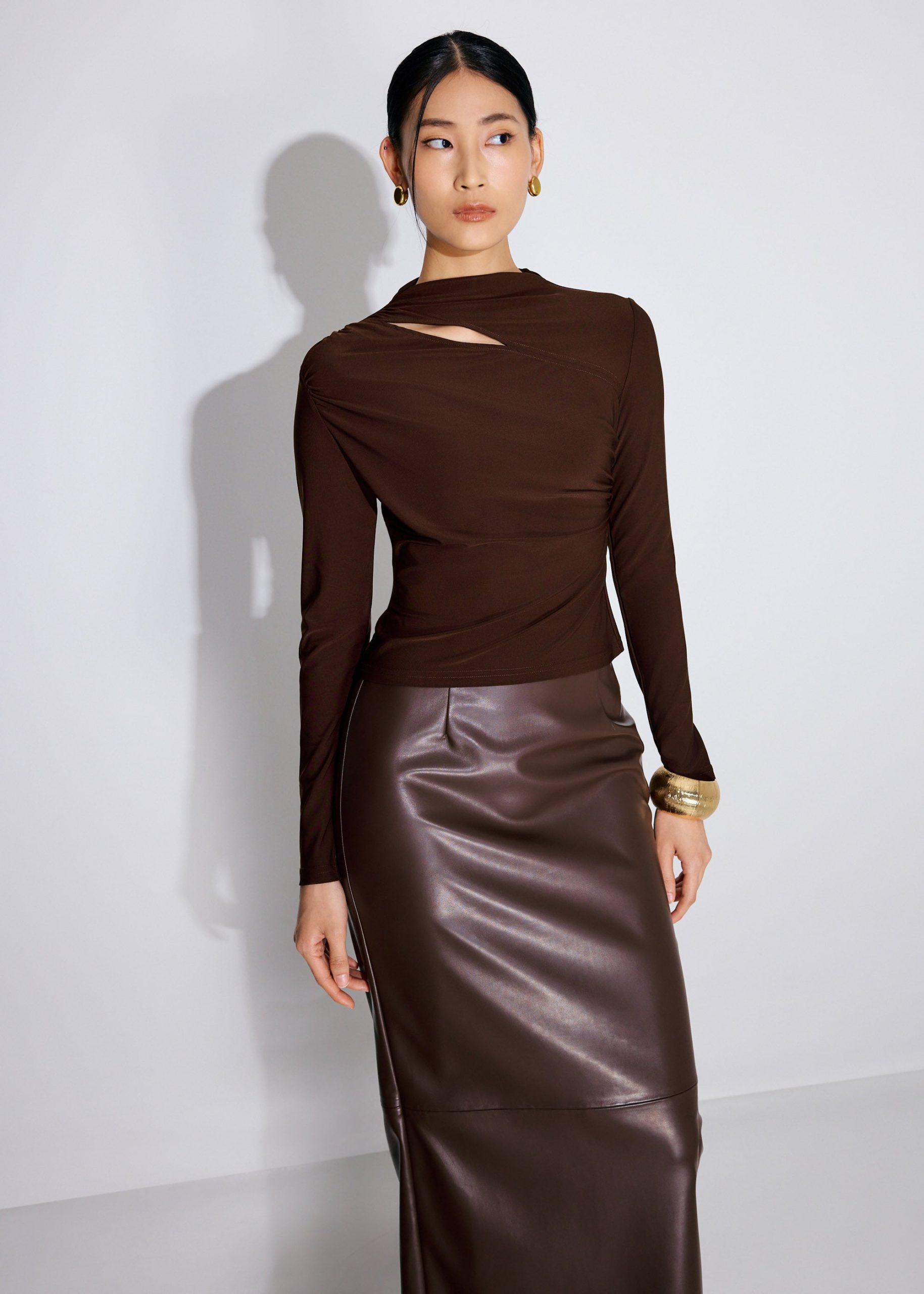 Jersey Asymmetric Cut Out Mock Neck Top - Image 14
